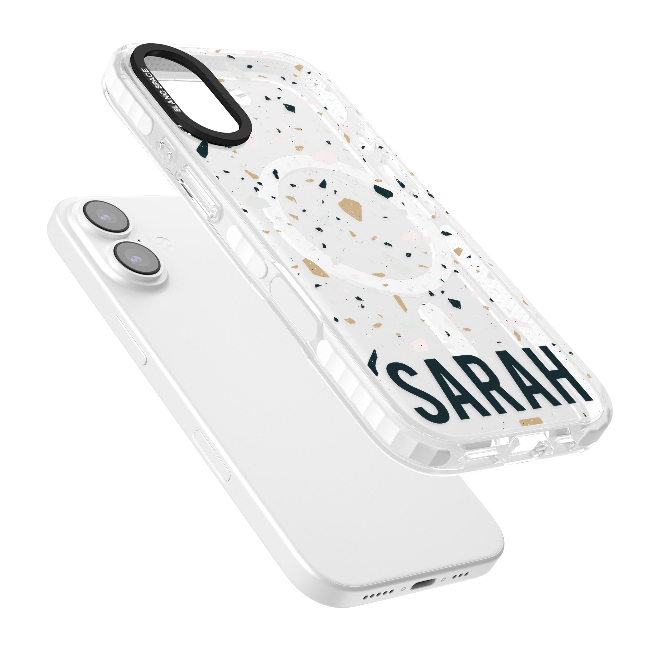 Personalised Terrazzo Blue, Pink, Brown iPhone 17 Impact Pro Clear Phone Case Colours