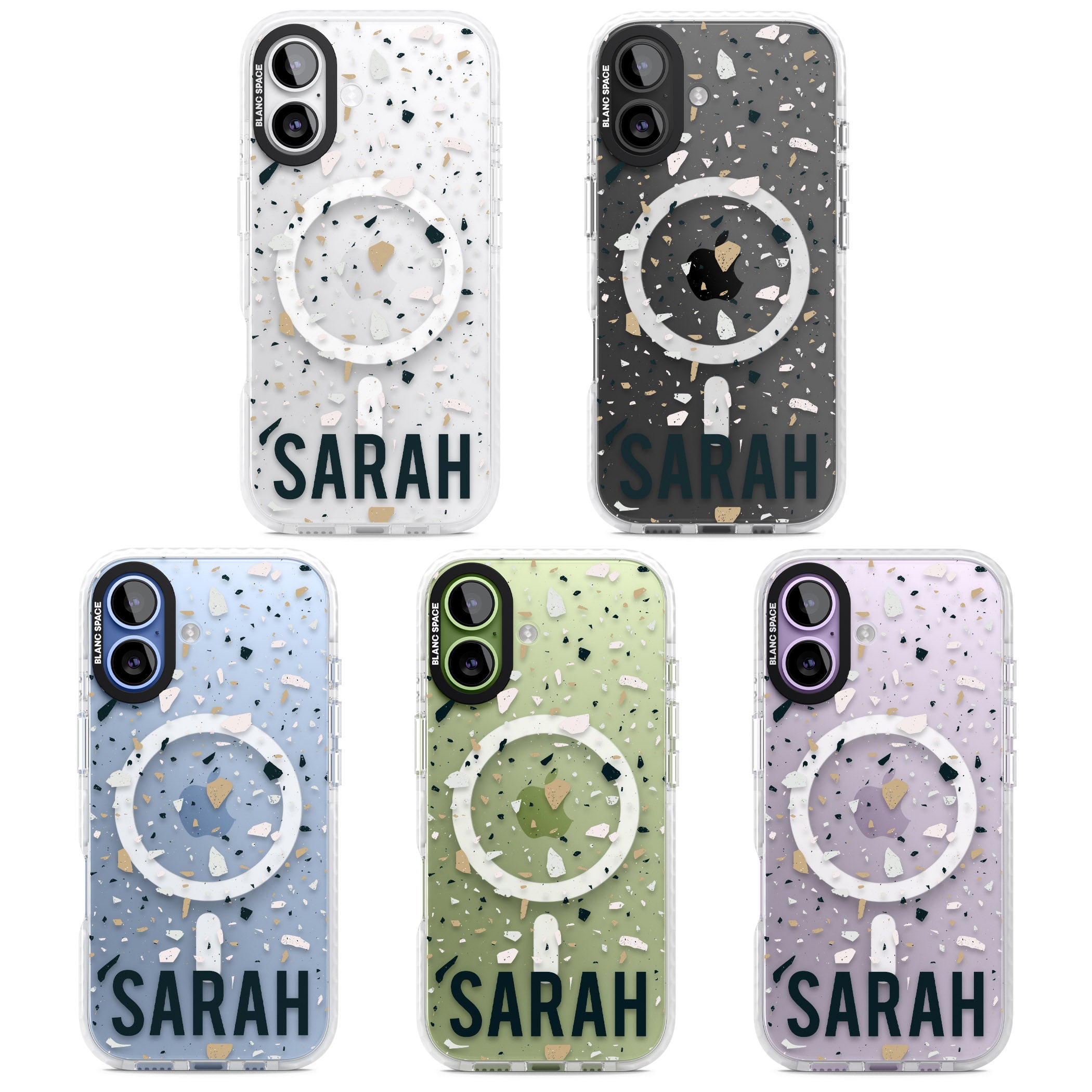 Personalised Terrazzo Blue, Pink, Brown iPhone 17 Impact Pro Clear Phone Case APT Impact Protection