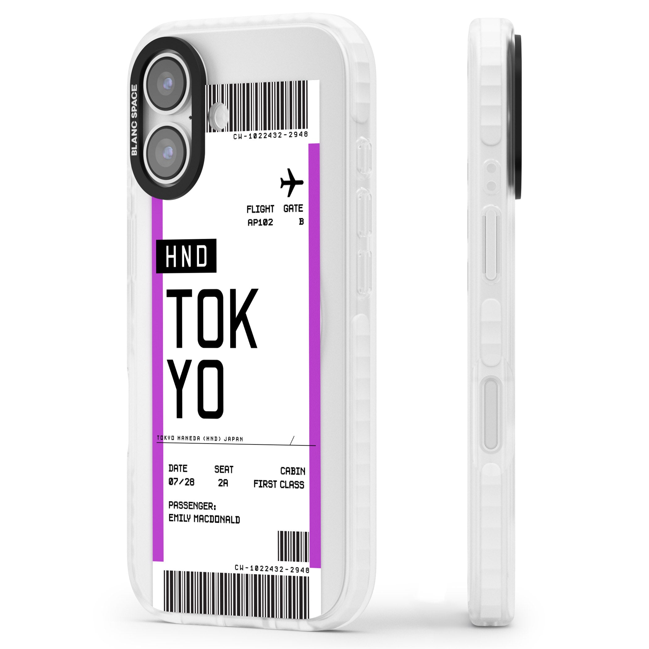 Personalised Tokyo Boarding Pass iPhone 17 Impact Pro Clear Phone Case Side Profile