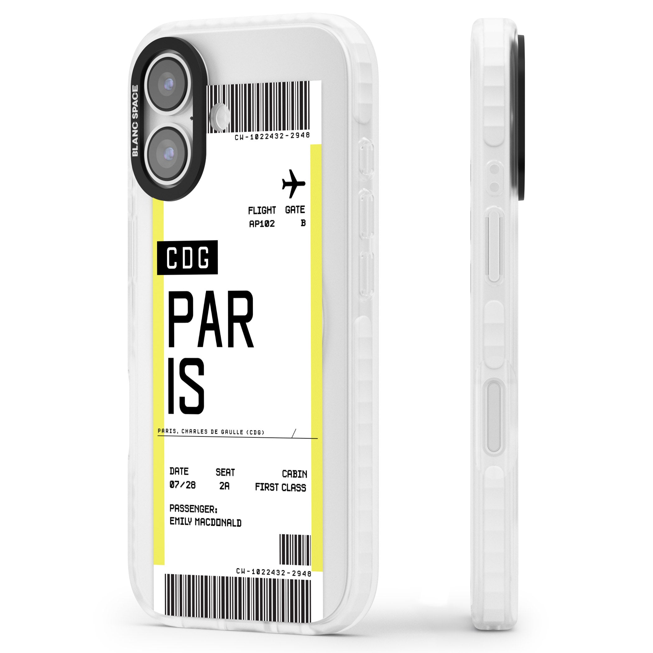 Personalised Paris Boarding Pass iPhone 17 Impact Pro Clear Phone Case Side Profile