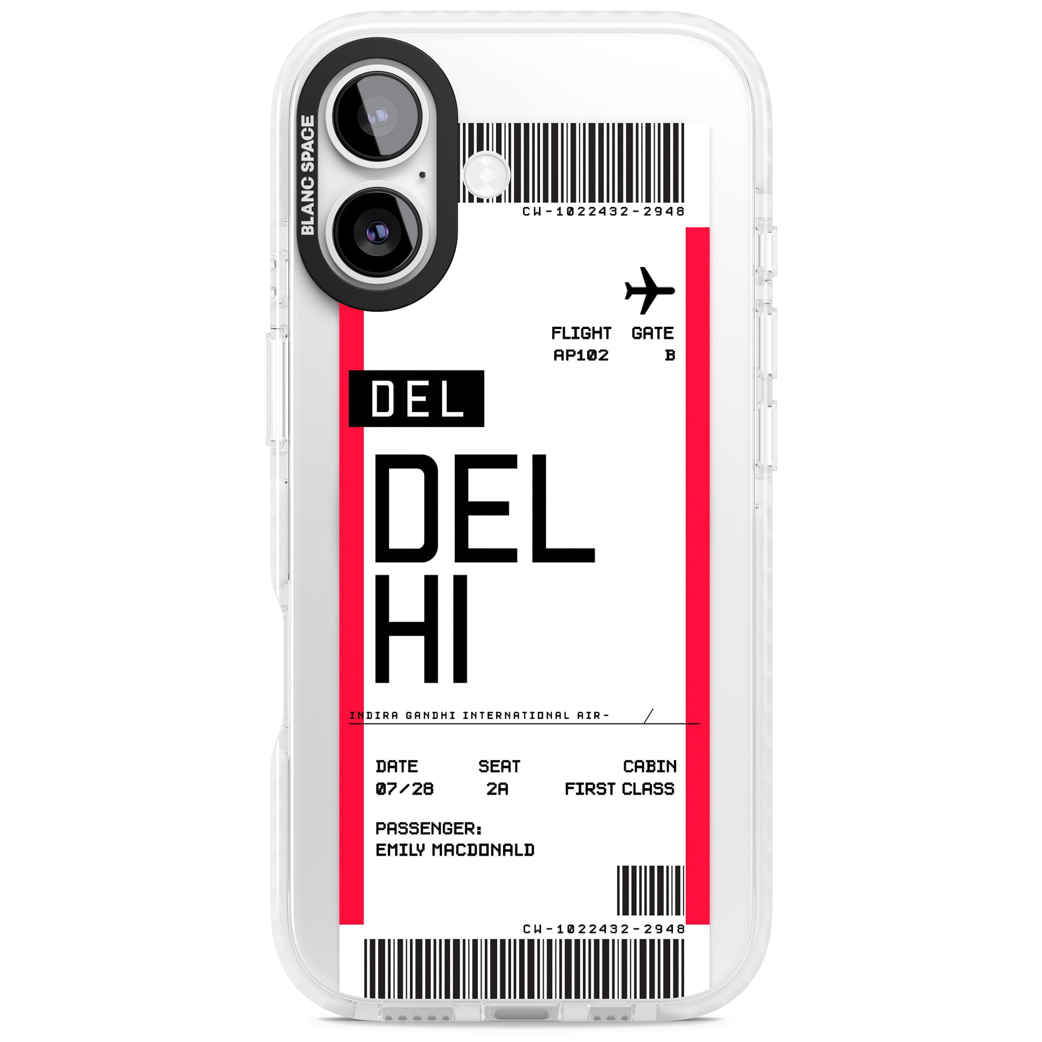Personalised Delhi Boarding Pass iPhone 17 Impact Pro Clear Phone Case
