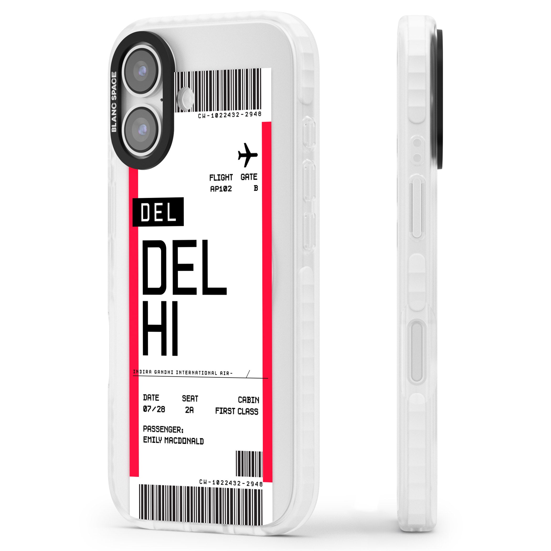 Personalised Delhi Boarding Pass iPhone 17 Impact Pro Clear Phone Case Side Profile