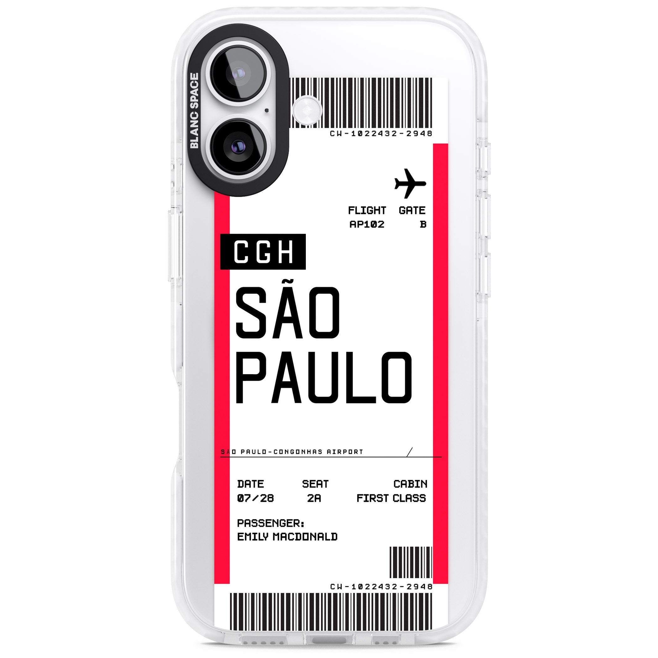 Personalised São Paulo Boarding Pass iPhone 17 Impact Pro Clear Phone Case
