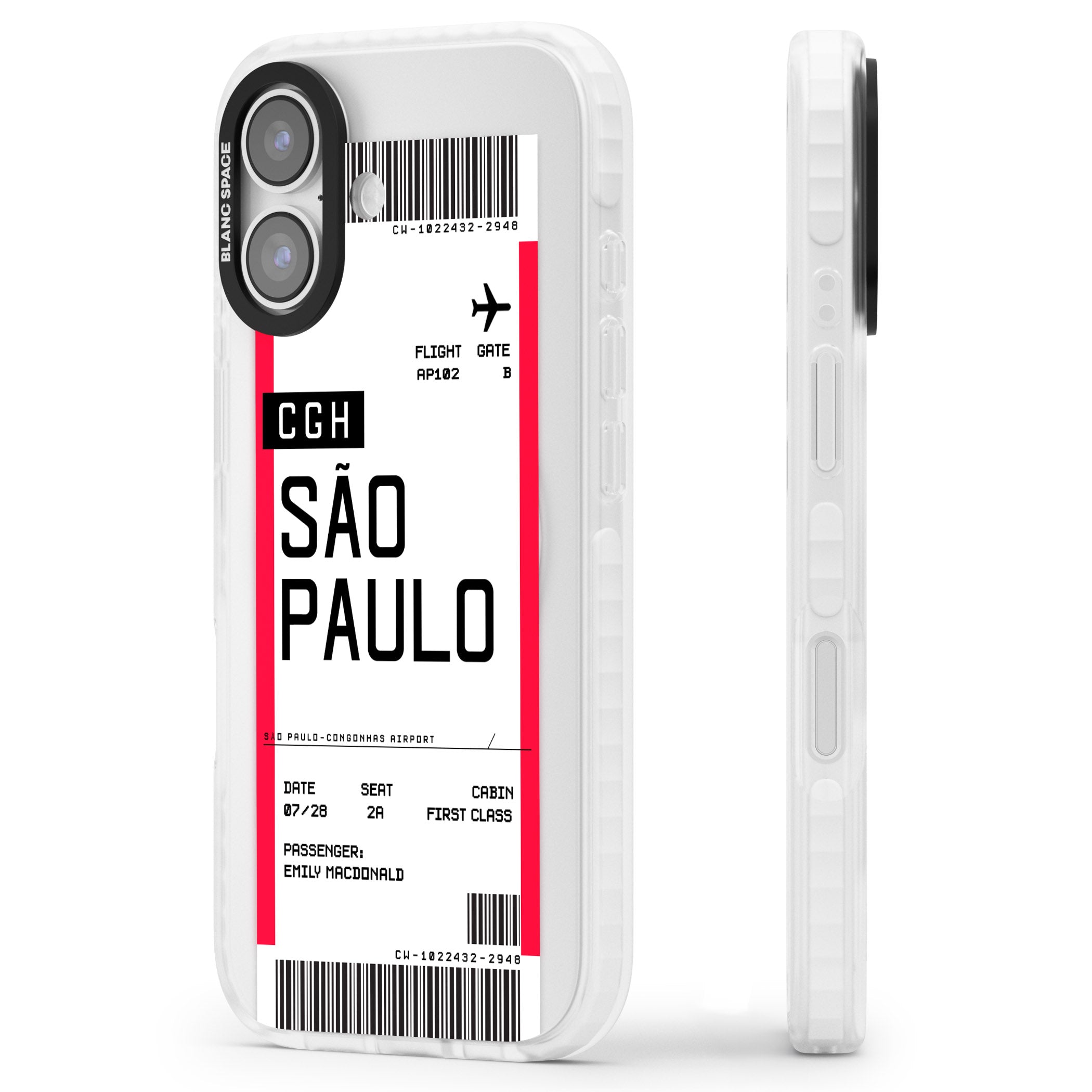 Personalised São Paulo Boarding Pass iPhone 17 Impact Pro Clear Phone Case Side Profile