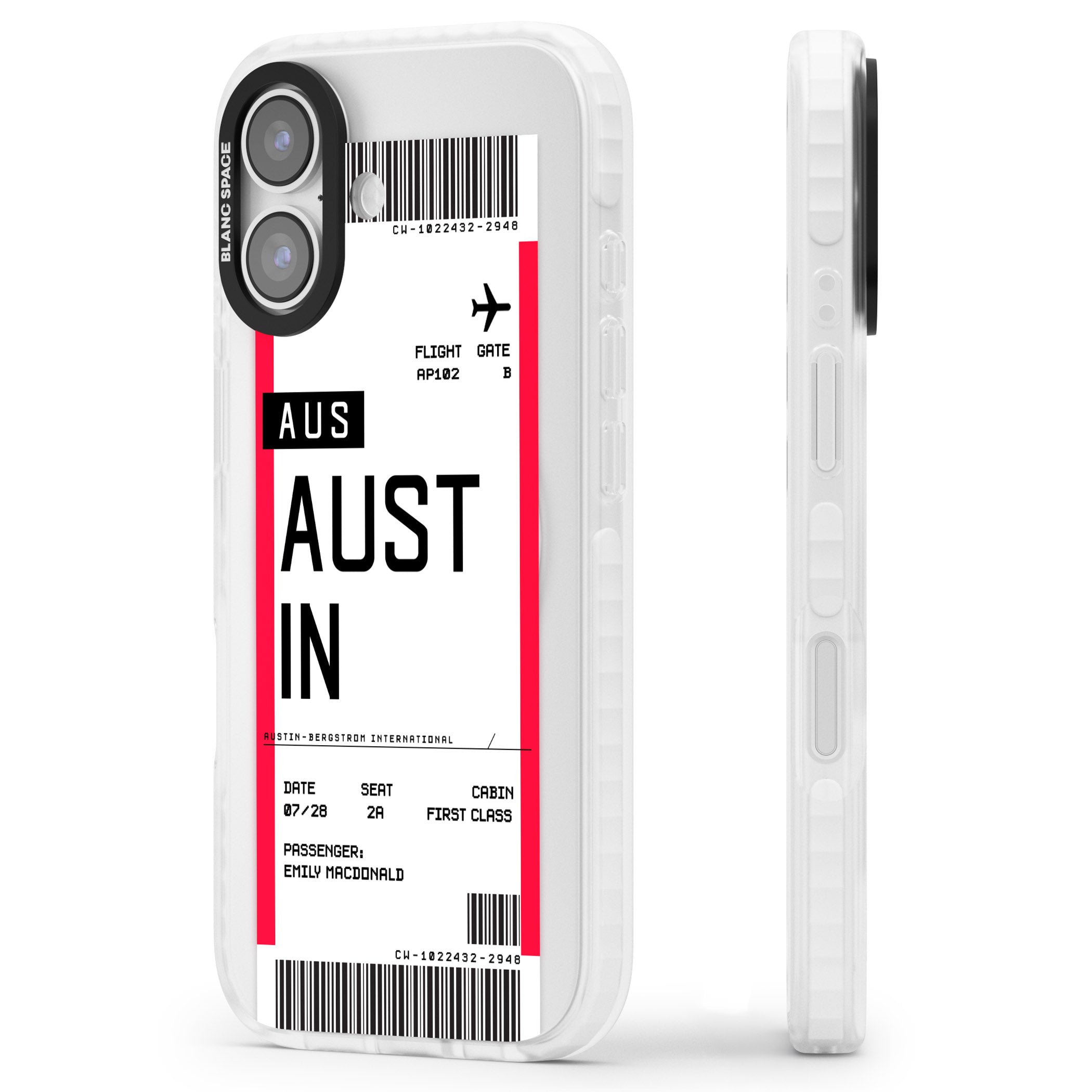 Personalised Austin Boarding Pass iPhone 17 Impact Pro Clear Phone Case Side Profile