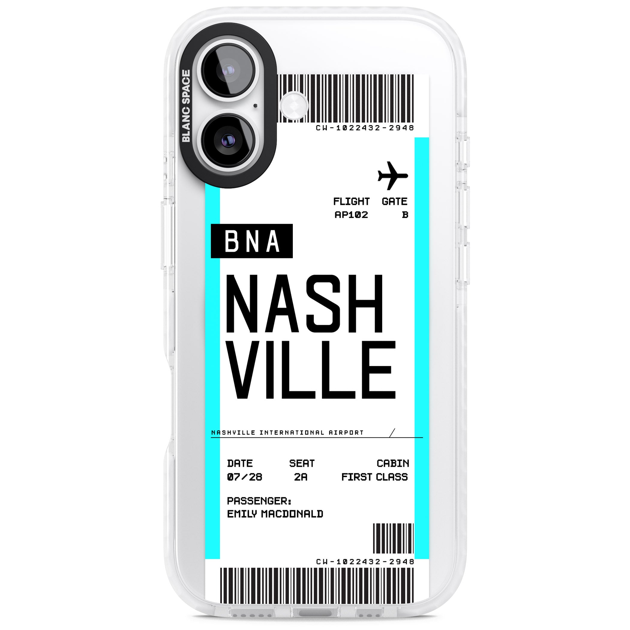 Personalised Nashville Boarding Pass iPhone 17 Impact Pro Clear Phone Case
