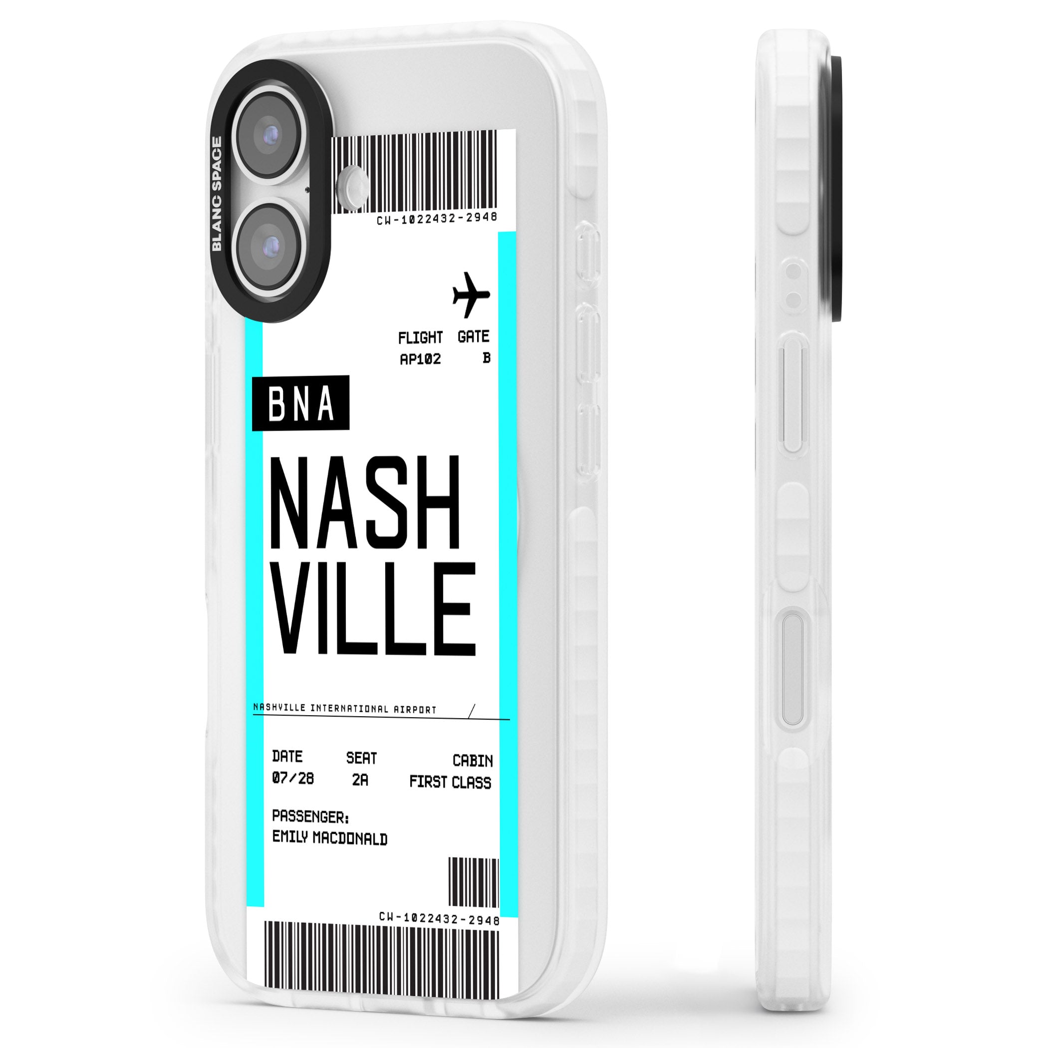 Personalised Nashville Boarding Pass iPhone 17 Impact Pro Clear Phone Case Side Profile