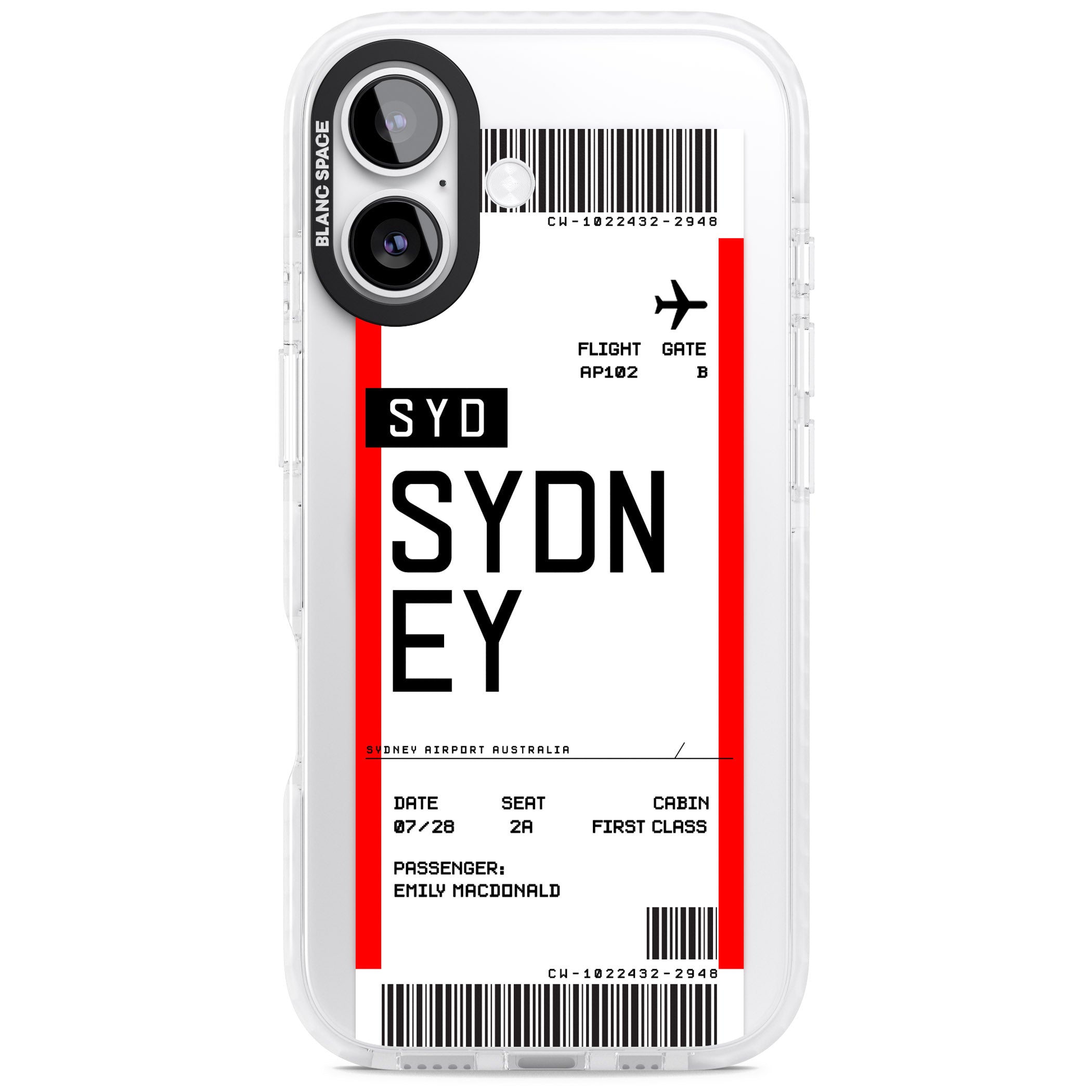 Personalised Sydney Boarding Pass iPhone 17 Impact Pro Clear Phone Case