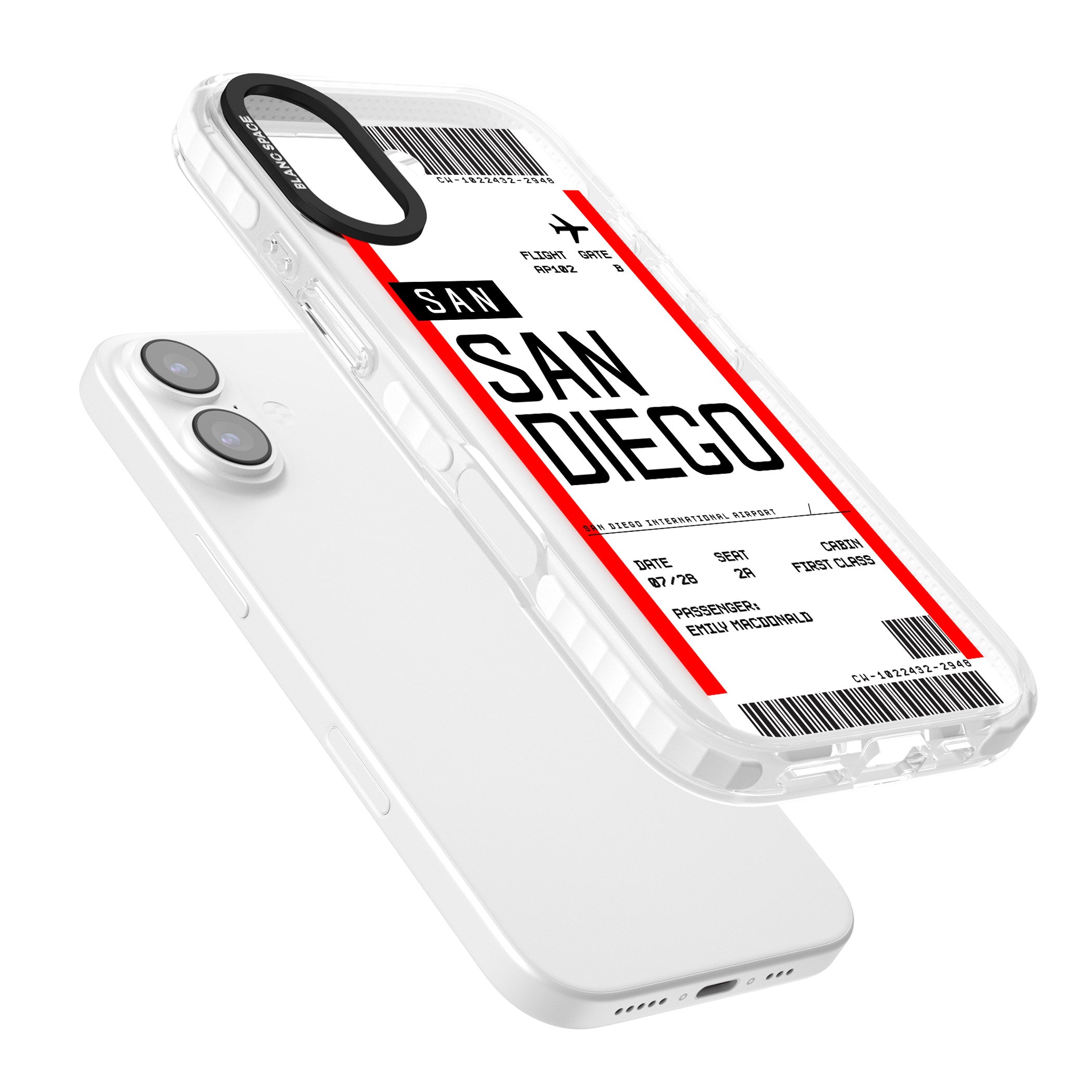 Personalised San Diego Boarding Pass iPhone 17 Impact Pro Clear Phone Case Colours