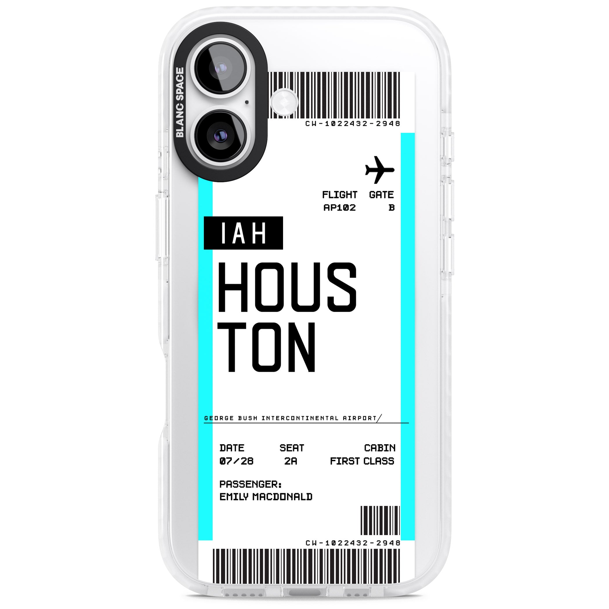 Personalised Houston Boarding Pass iPhone 17 Impact Pro Clear Phone Case