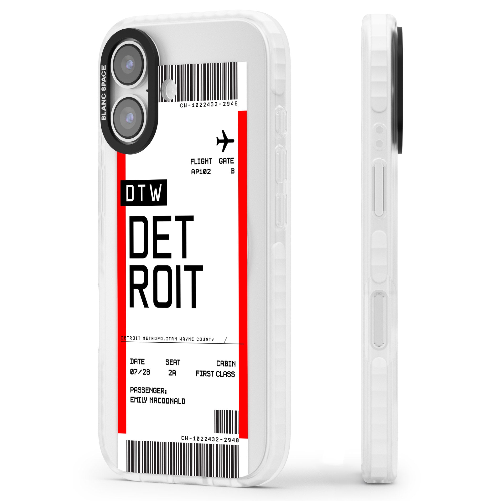 Personalised Detroit Boarding Pass iPhone 17 Impact Pro Clear Phone Case Side Profile