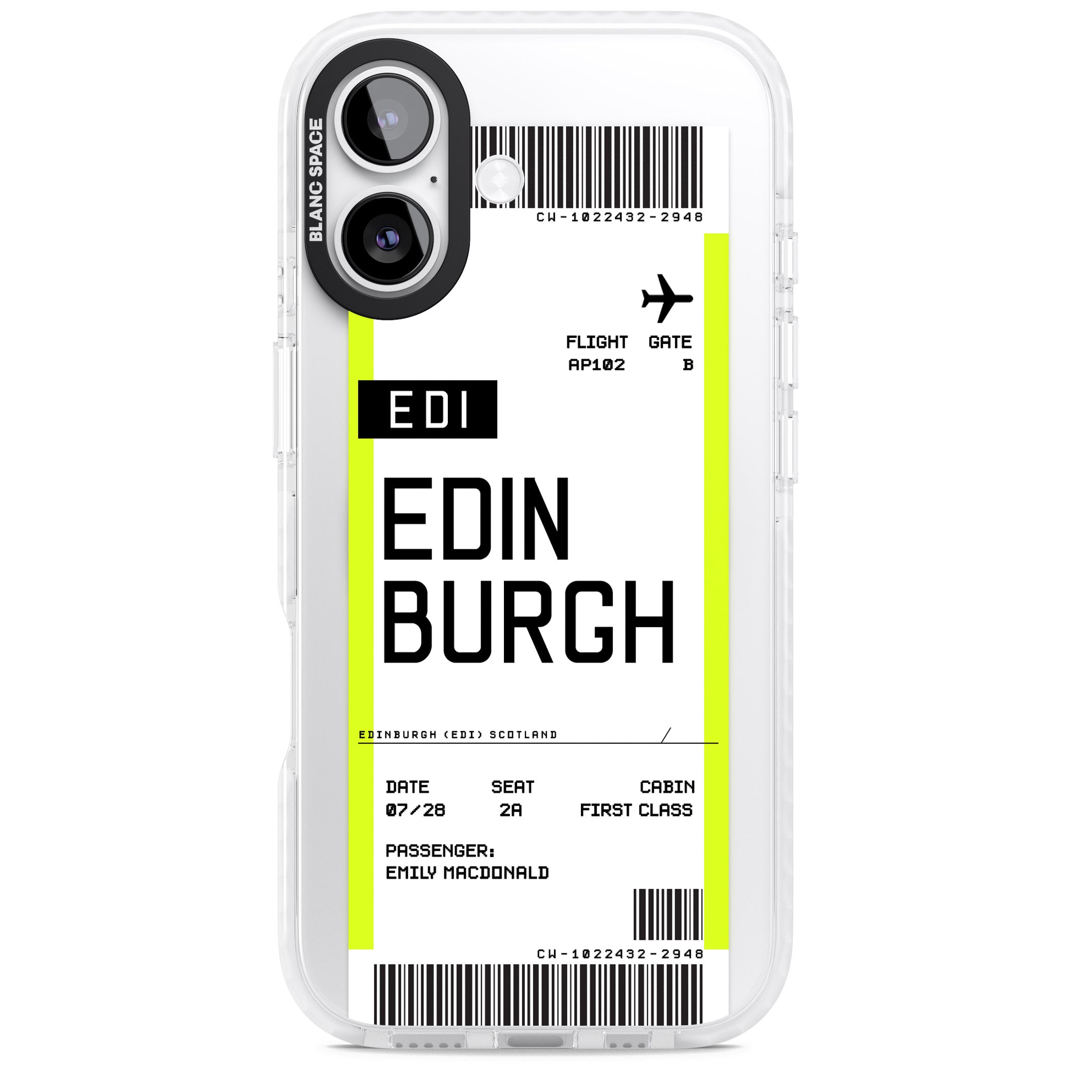 Personalised Edinburgh Boarding Pass iPhone 17 Impact Pro Clear Phone Case