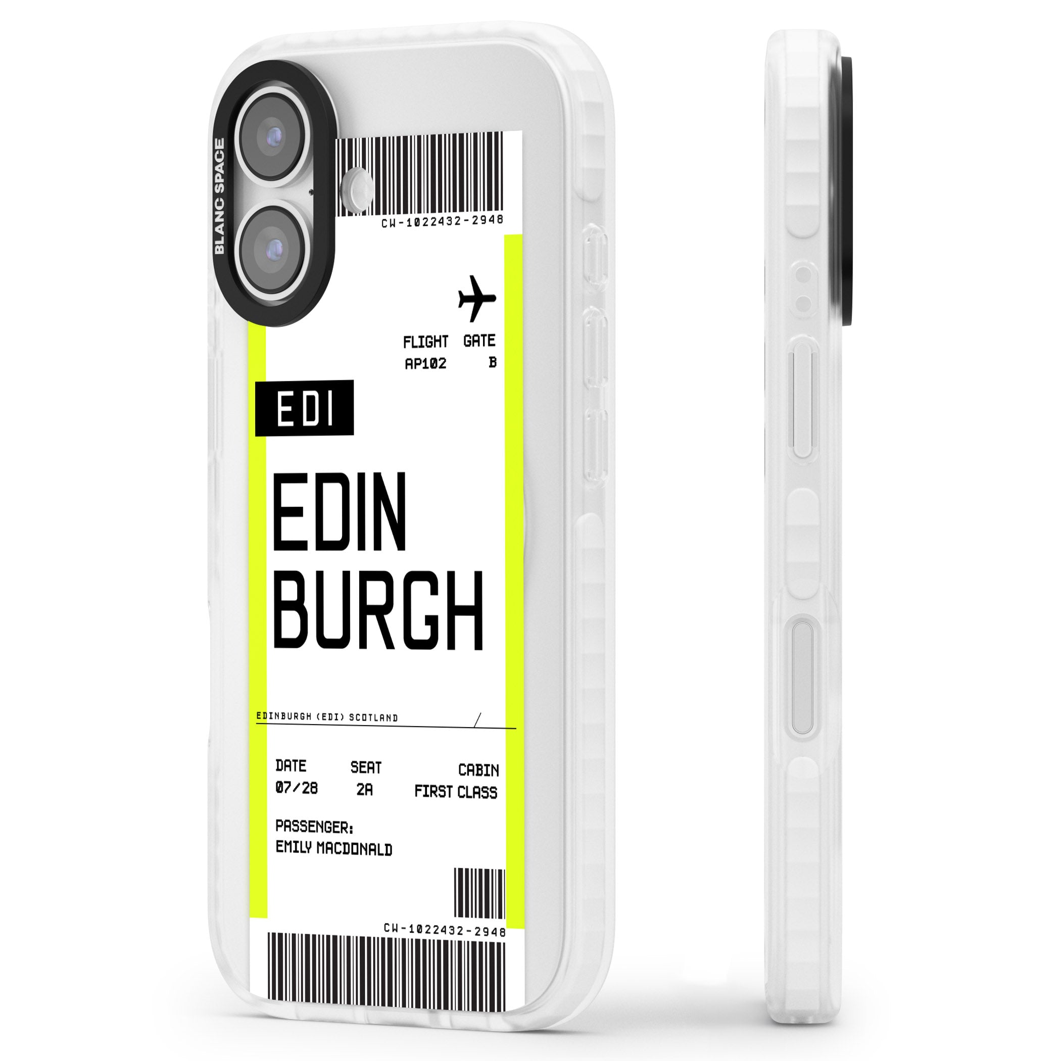 Personalised Edinburgh Boarding Pass iPhone 17 Impact Pro Clear Phone Case Side Profile