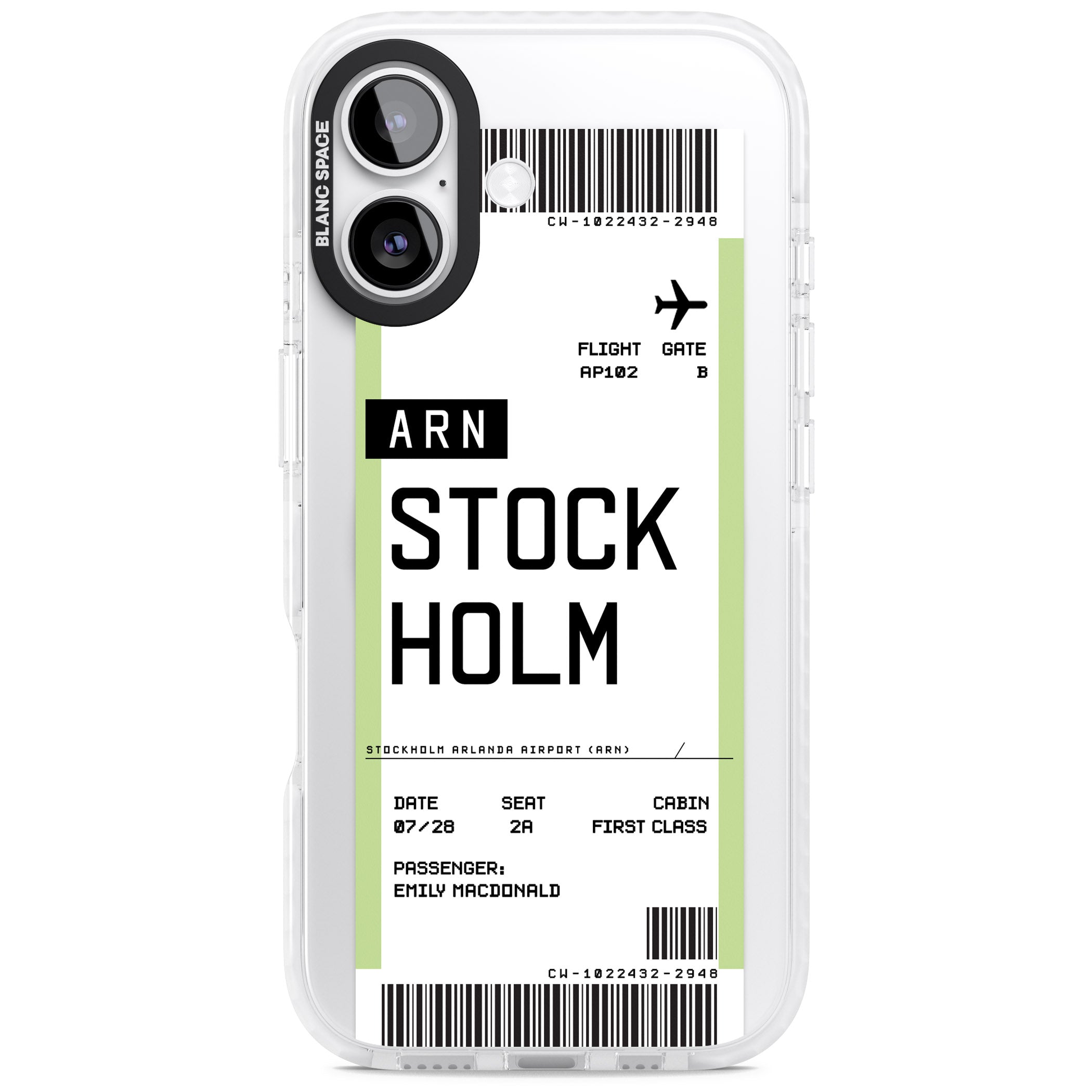Personalised Stockholm Boarding Pass iPhone 17 Impact Pro Clear Phone Case