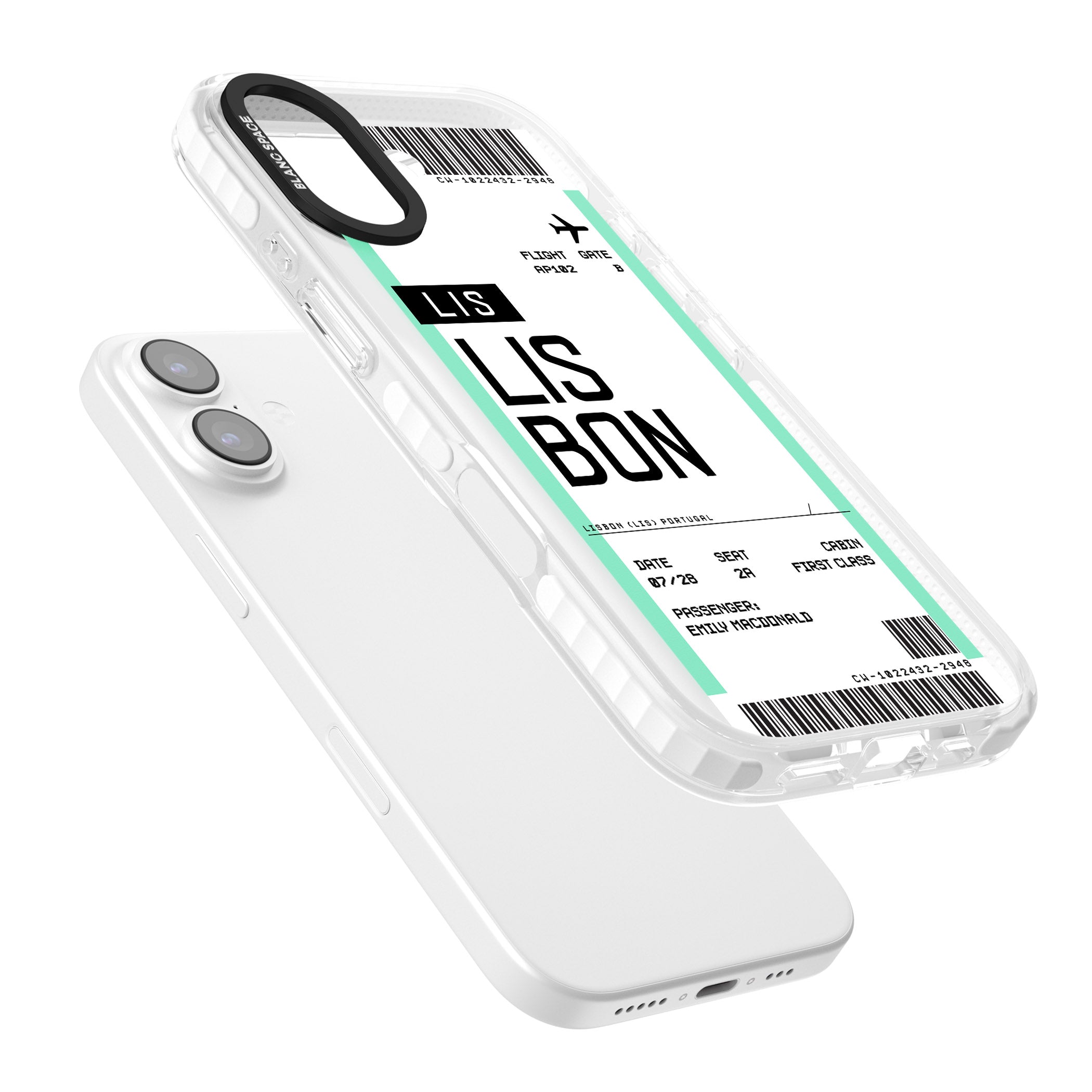 Personalised Lisbon Boarding Pass iPhone 17 Impact Pro Clear Phone Case Colours
