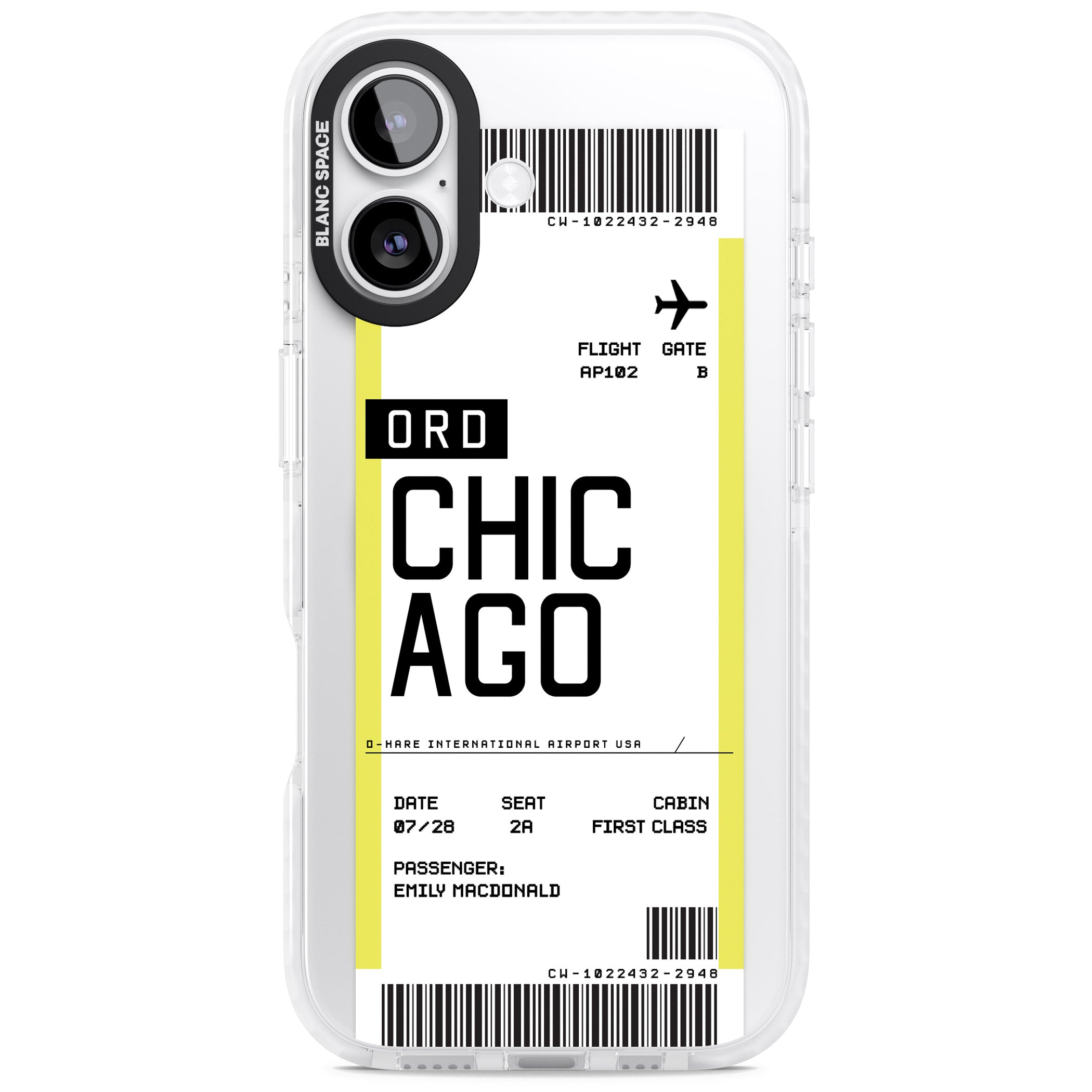 Personalised Chicago Boarding Pass iPhone 17 Impact Pro Clear Phone Case