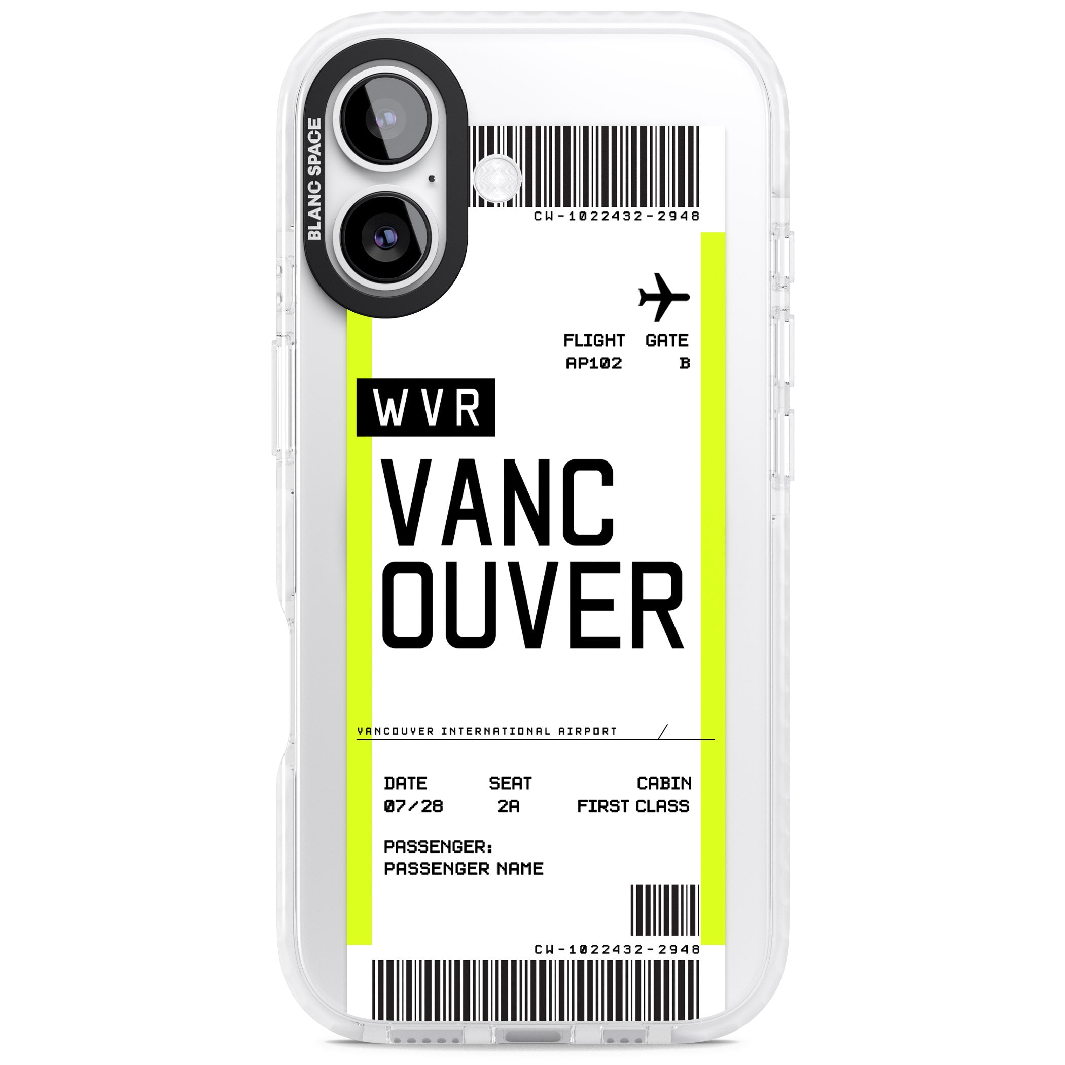 Personalised Vancouver Boarding Pass iPhone 17 Impact Pro Clear Phone Case