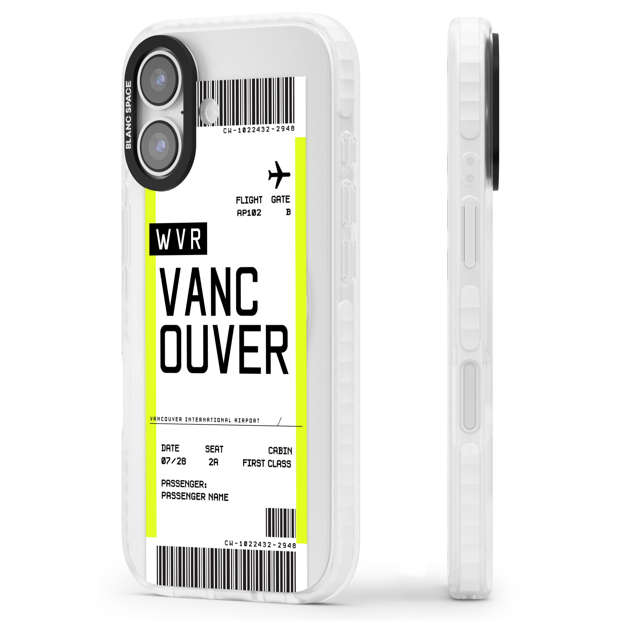 Personalised Vancouver Boarding Pass iPhone 17 Impact Pro Clear Phone Case Side Profile