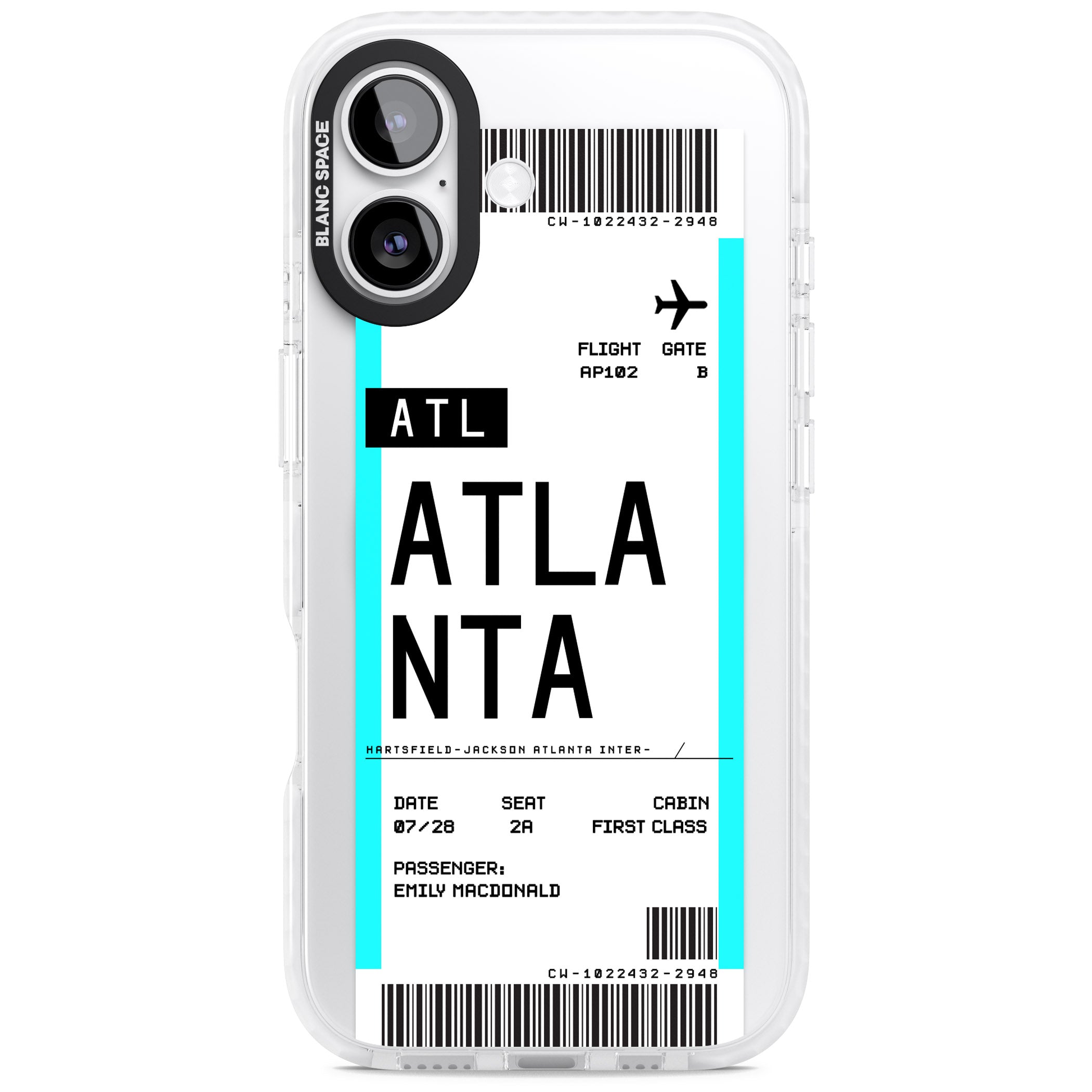 Personalised Atlanta Boarding Pass iPhone 17 Impact Pro Clear Phone Case