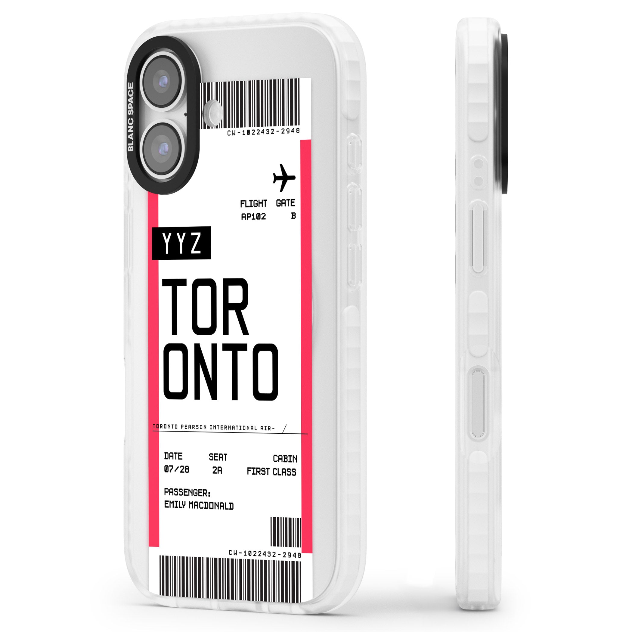Personalised Toronto Boarding Pass iPhone 17 Impact Pro Clear Phone Case Side Profile