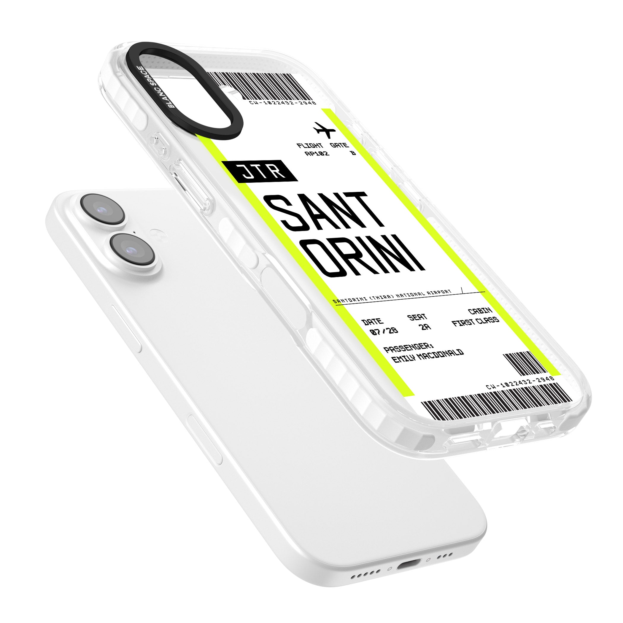 Personalised Santorini Boarding Pass iPhone 17 Impact Pro Clear Phone Case Colours