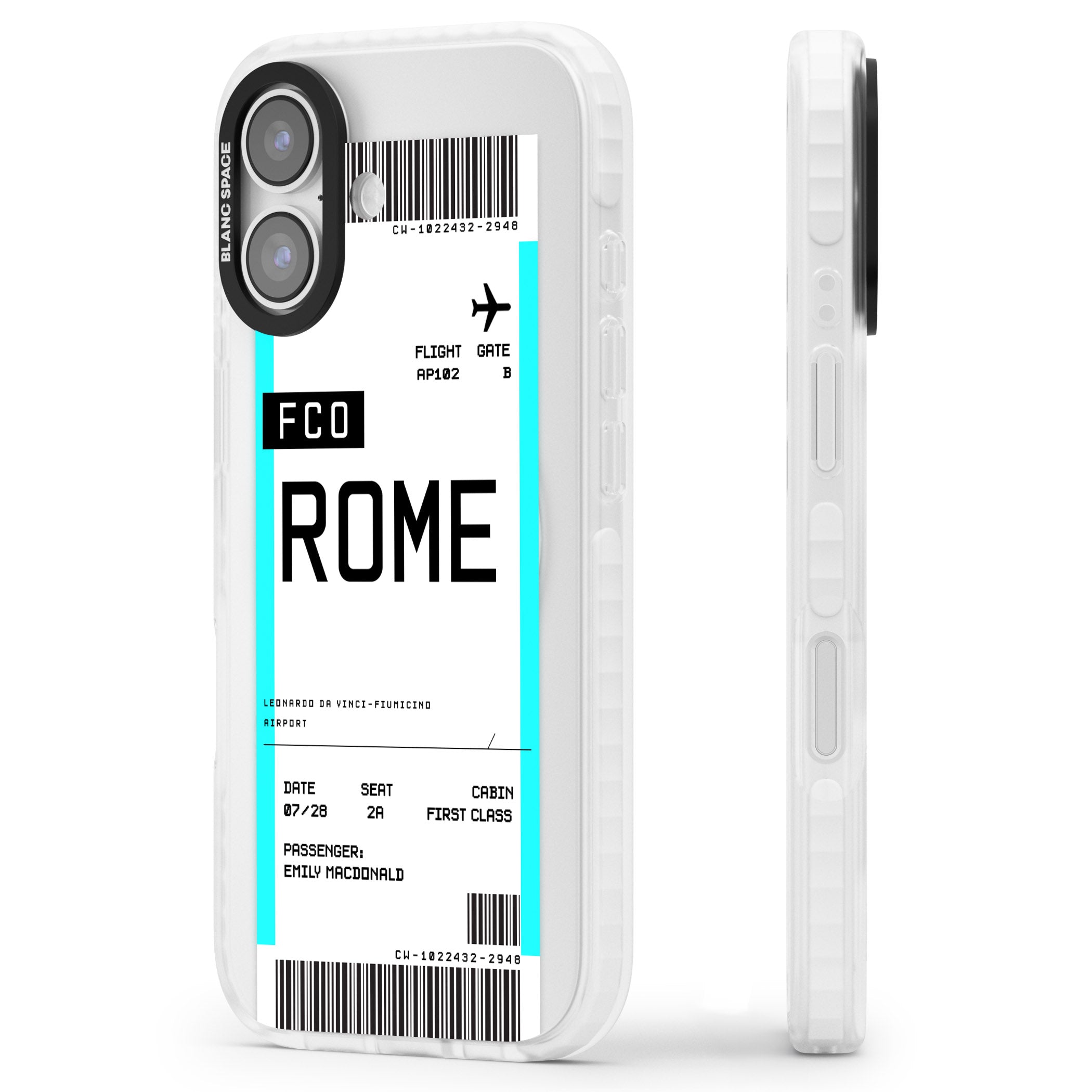 Personalised Rome Boarding Pass iPhone 17 Impact Pro Clear Phone Case Side Profile