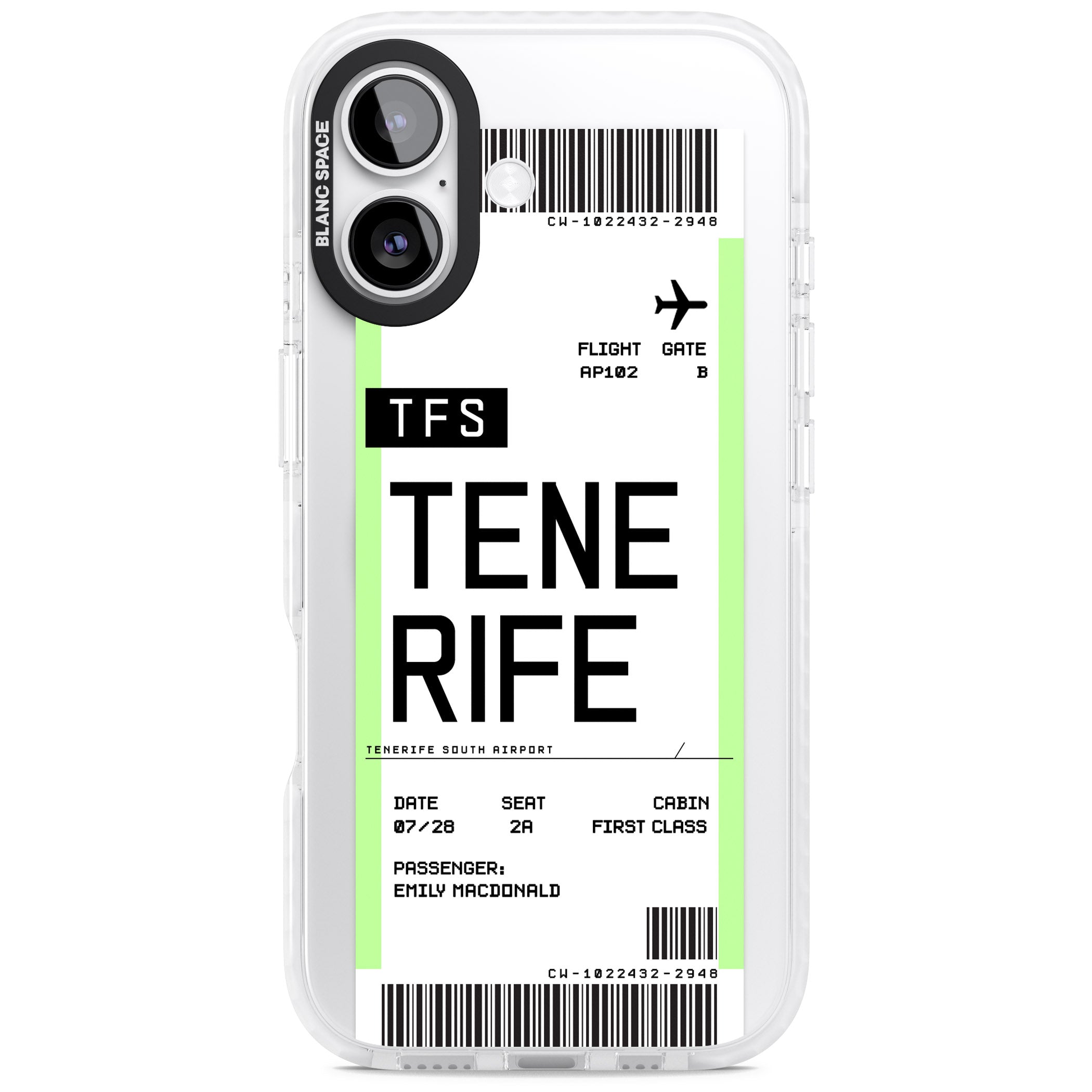 Personalised Tenerife Boarding Pass iPhone 17 Impact Pro Clear Phone Case