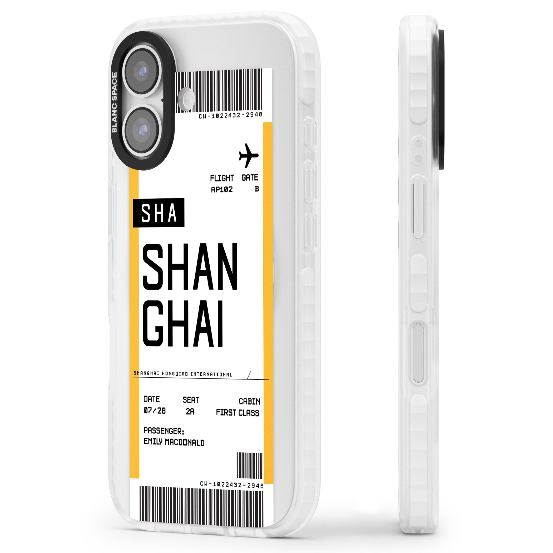 Personalised Shanghai Boarding Pass iPhone 17 Impact Pro Clear Phone Case Side Profile