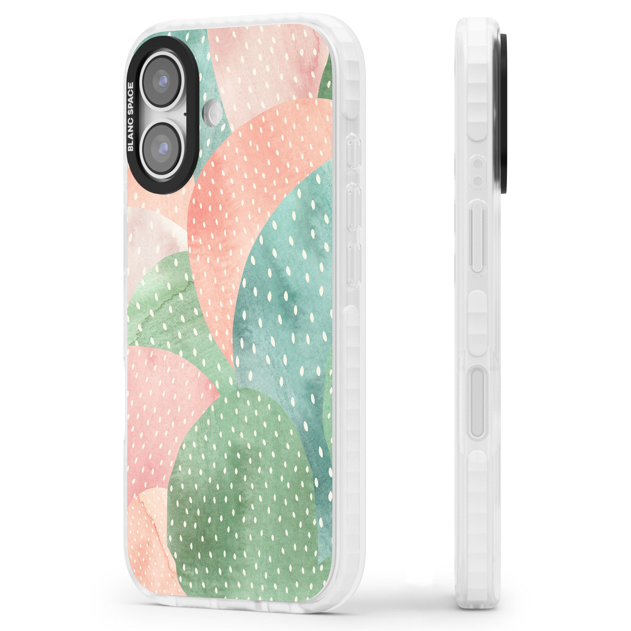 Pastel Cacti Pattern iPhone 17 Impact Pro Clear Phone Case Side Profile