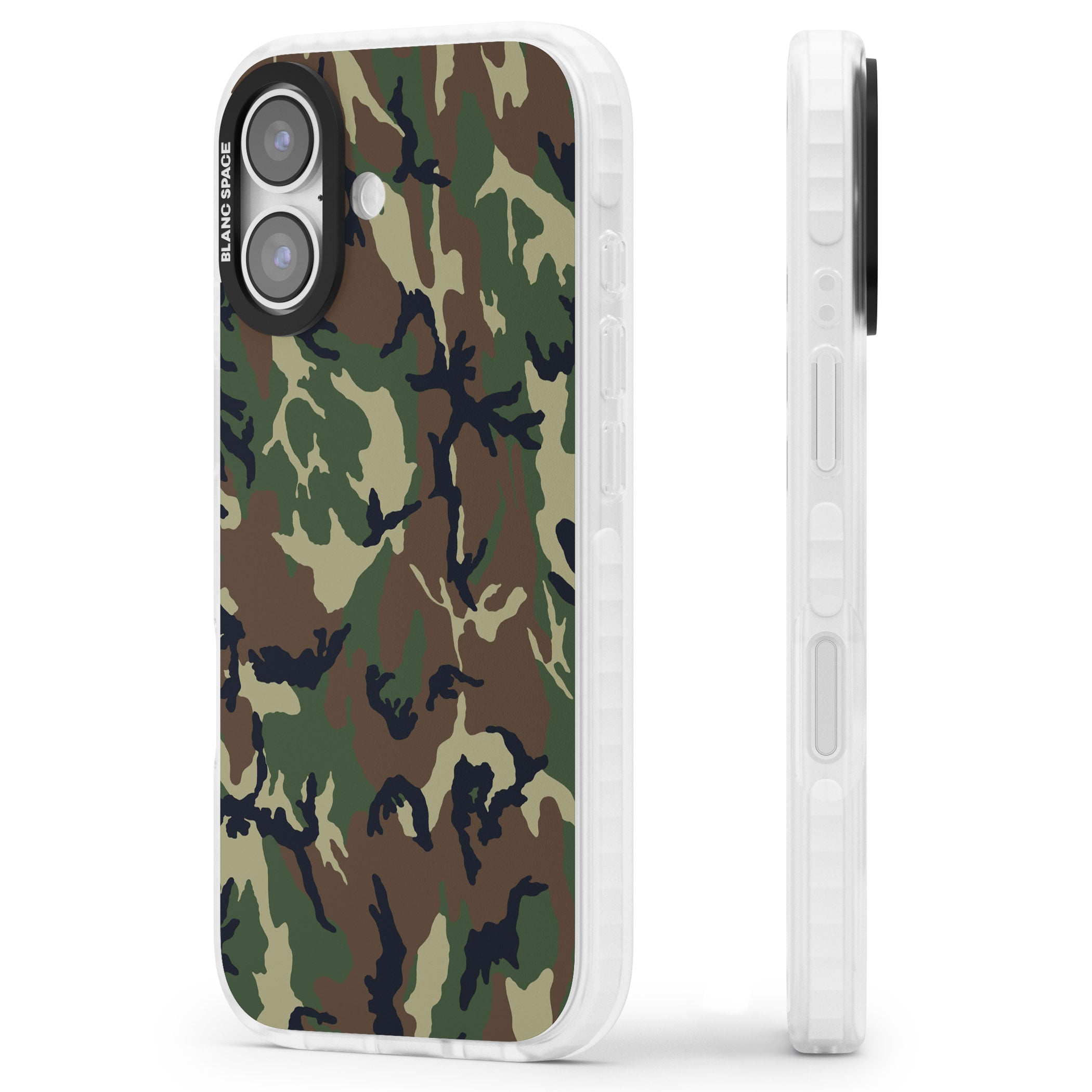 Forest Green Camo iPhone 17 Impact Pro Clear Phone Case Side Profile