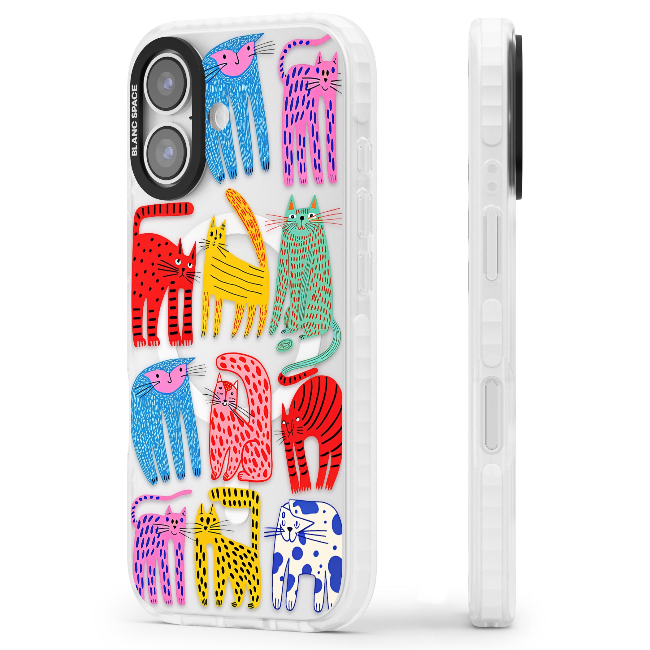 Abstract Colourful Cats iPhone 17 Impact Pro Clear Phone Case Side Profile