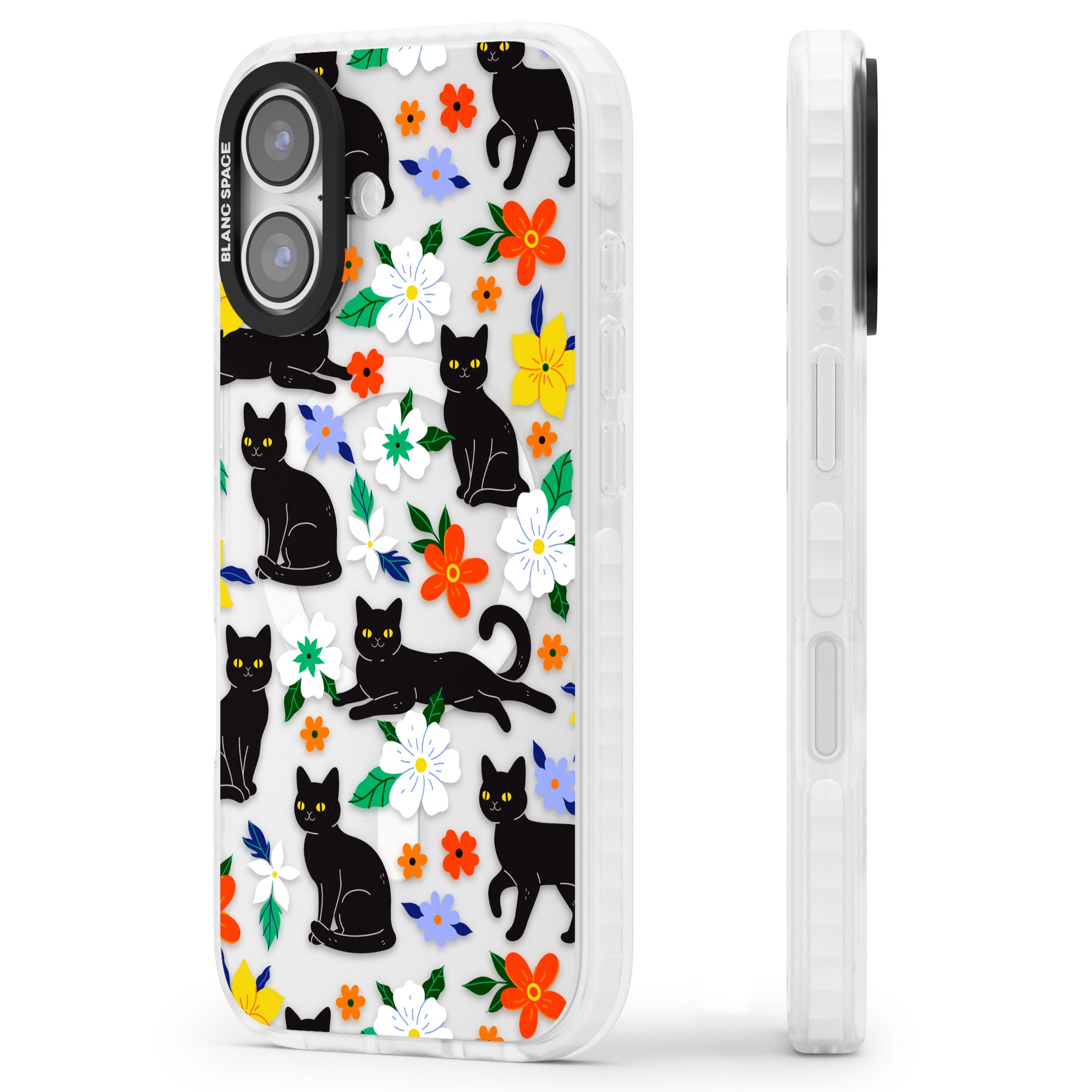 Cats Flowers iPhone 17 Impact Pro Clear Phone Case Side Profile
