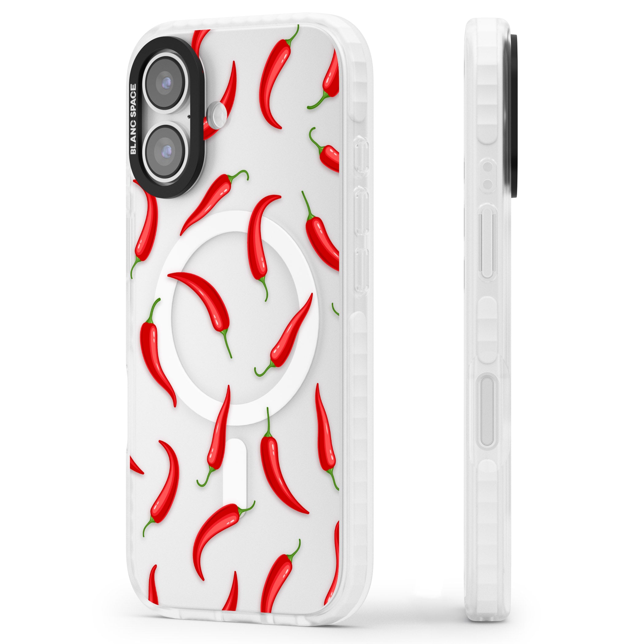 Chilli Pattern iPhone 17 Impact Pro Clear Phone Case Side Profile