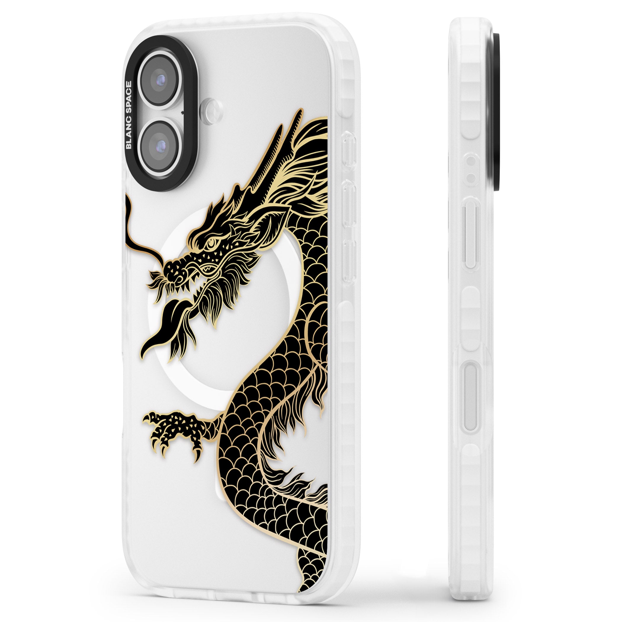 Large Black Dragon iPhone 17 Impact Pro Clear Phone Case Side Profile