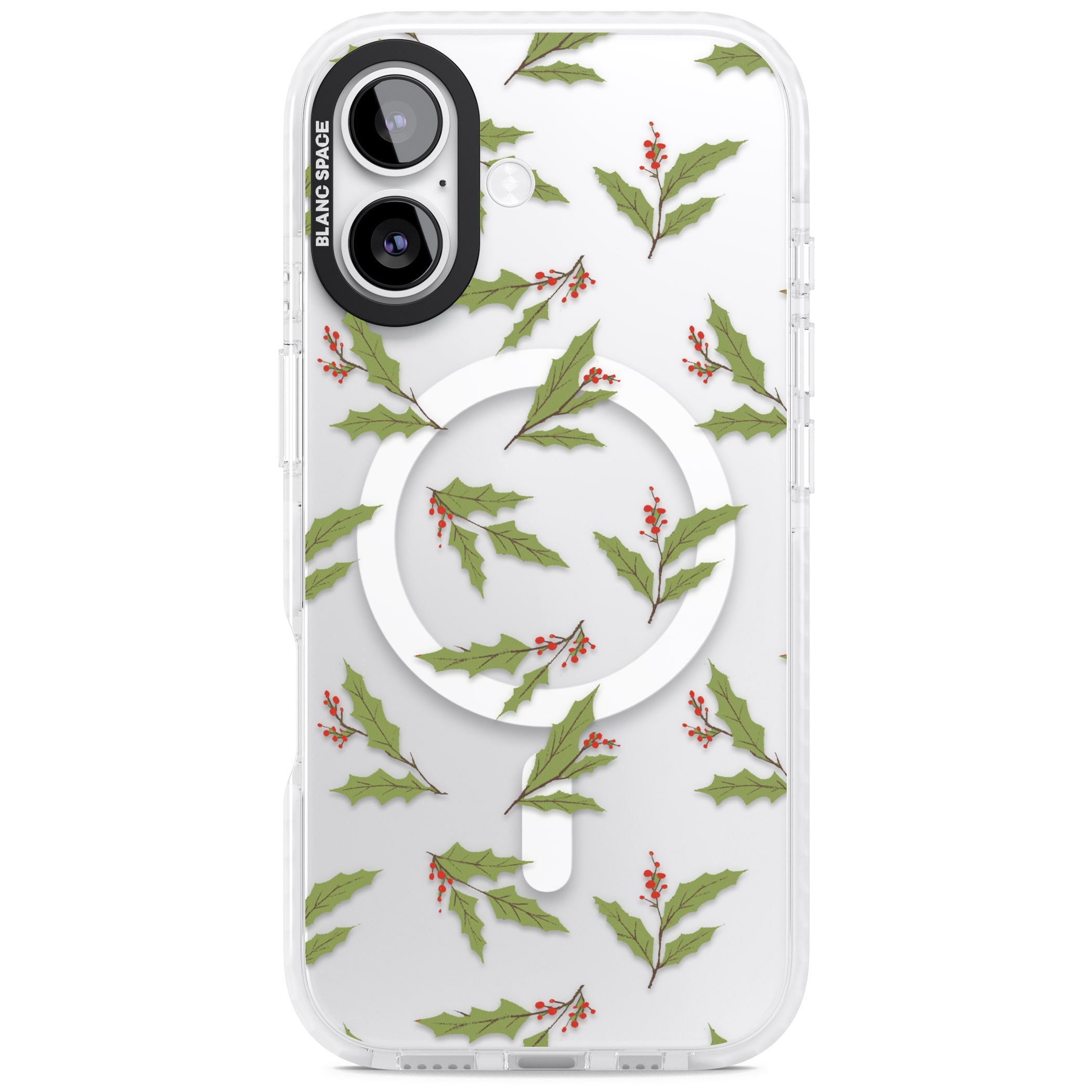 Christmas Holly Pattern iPhone 17 Impact Pro Clear Phone Case