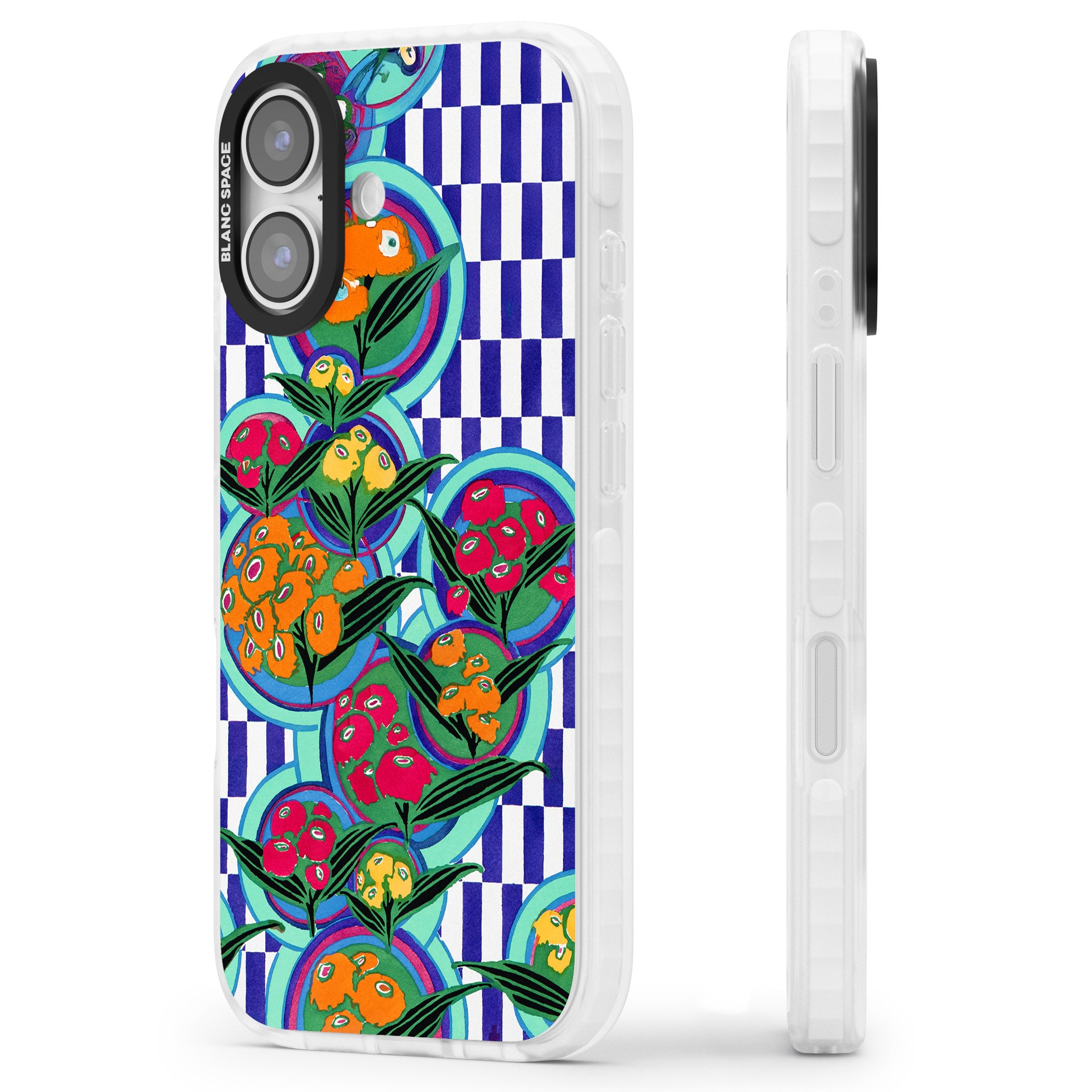 Vintage Fruit Plates iPhone 17 Impact Pro Clear Phone Case Side Profile