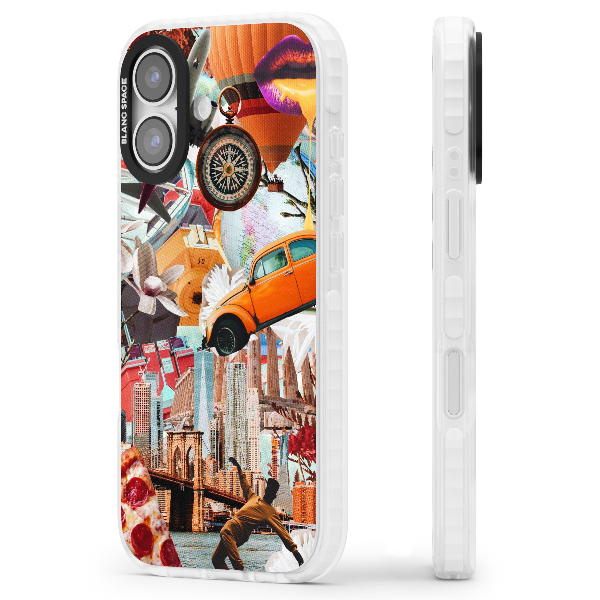Bold New York Collage iPhone 17 Impact Pro Clear Phone Case Side Profile