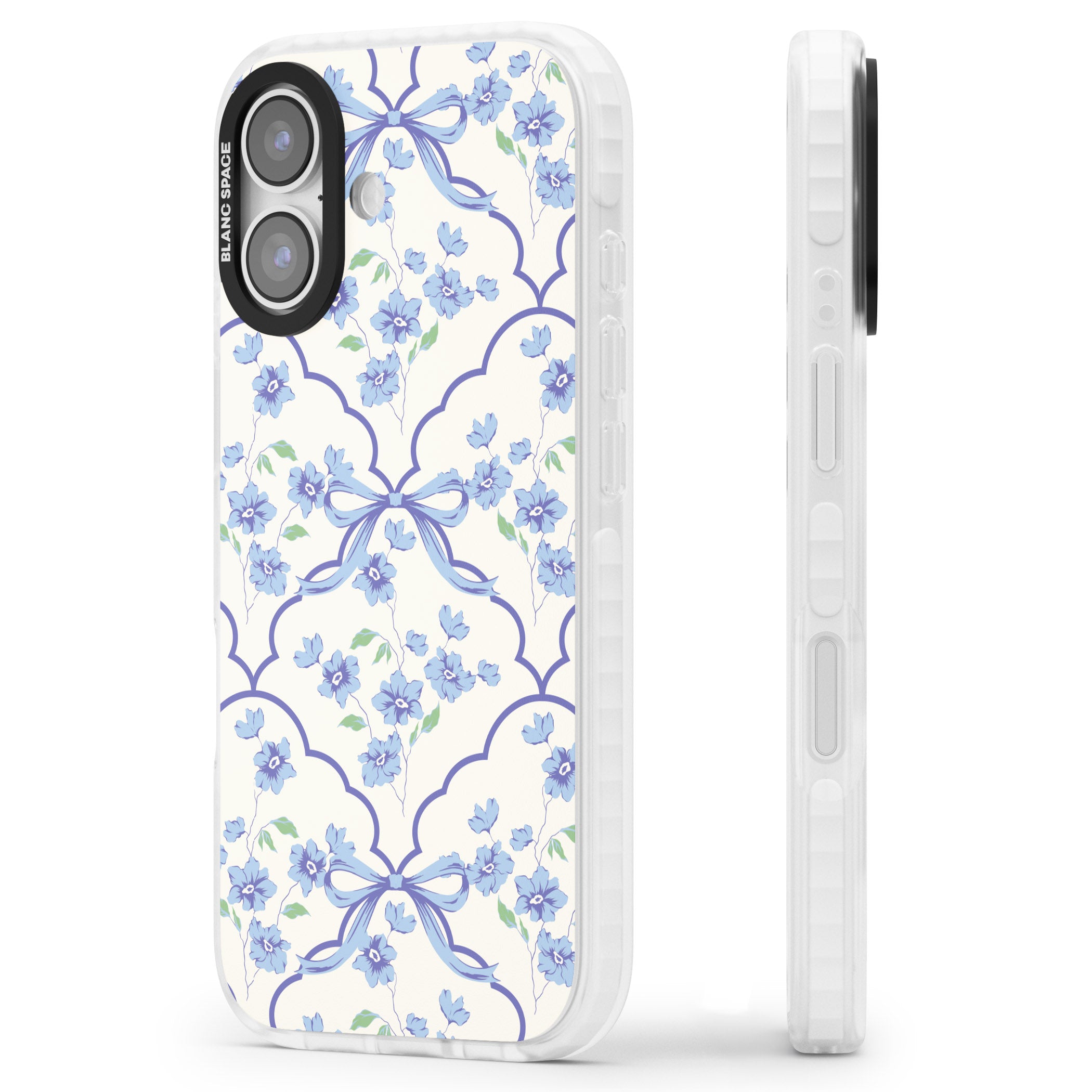 Blue Cottage Floral iPhone 17 Impact Pro Clear Phone Case Side Profile