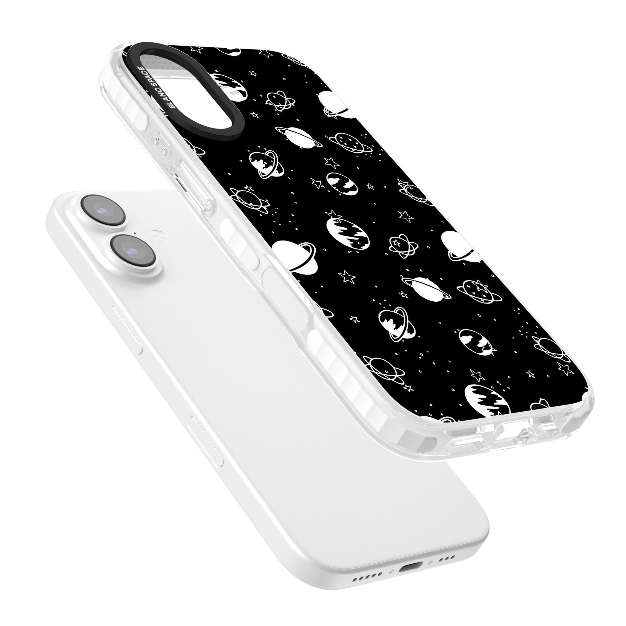 White Planets On Black iPhone 17 Impact Pro Clear Phone Case Colours