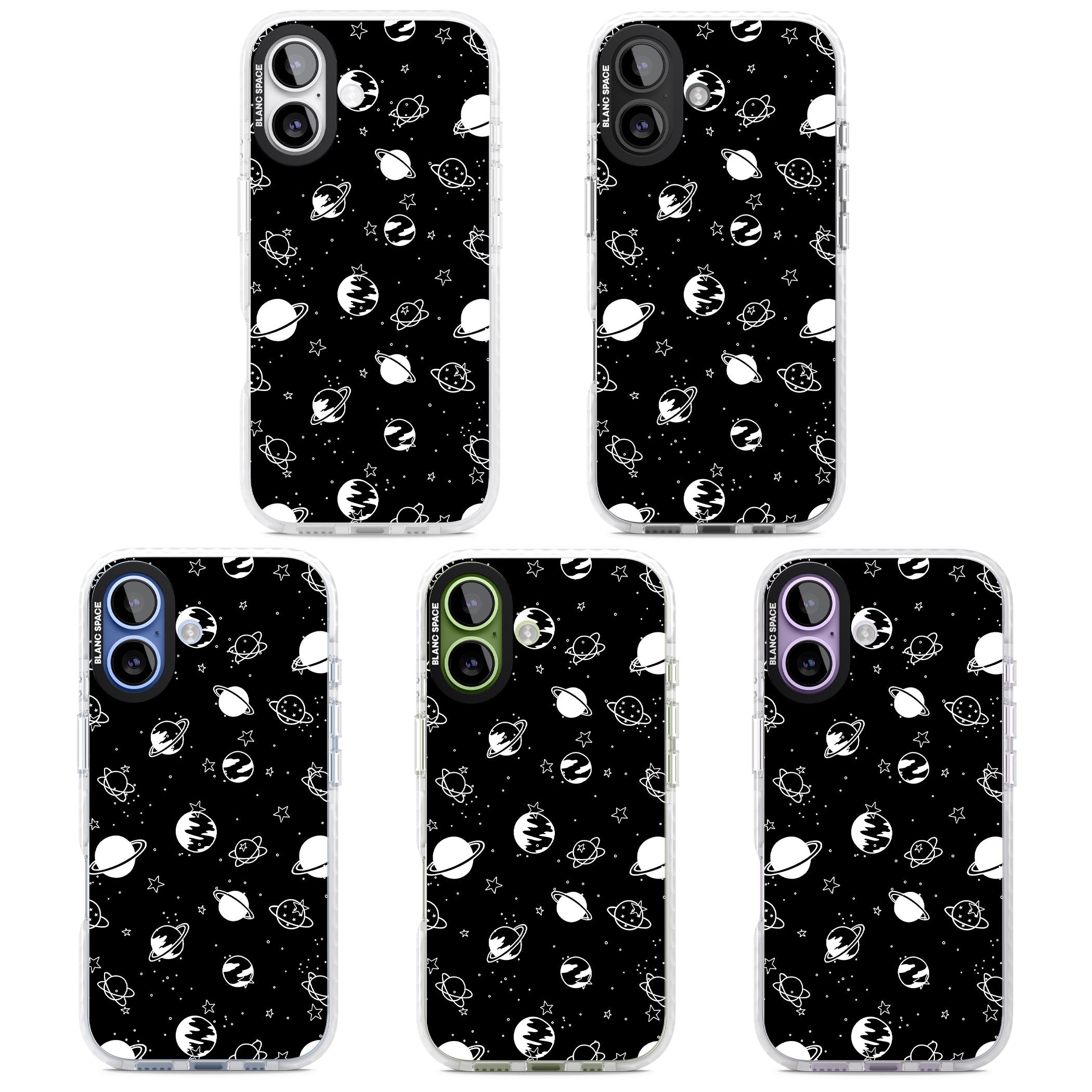 White Planets On Black iPhone 17 Impact Pro Clear Phone Case APT Impact Protection