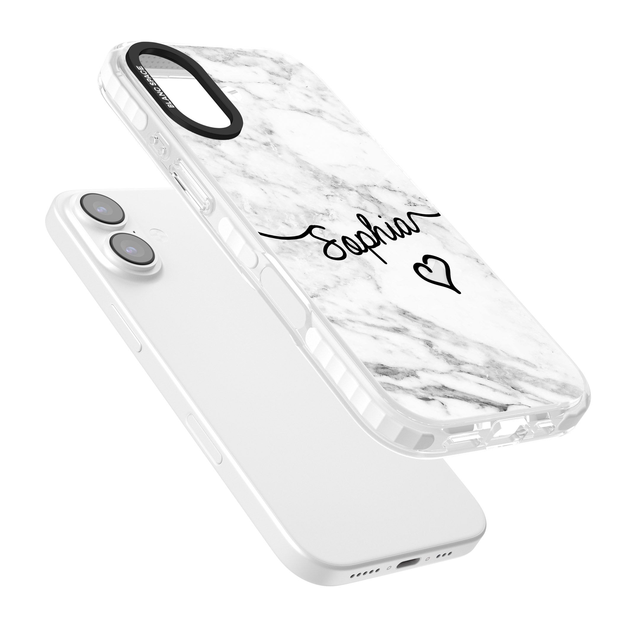 Personalised White Marble Heart iPhone 17 Impact Pro Clear Phone Case Colours