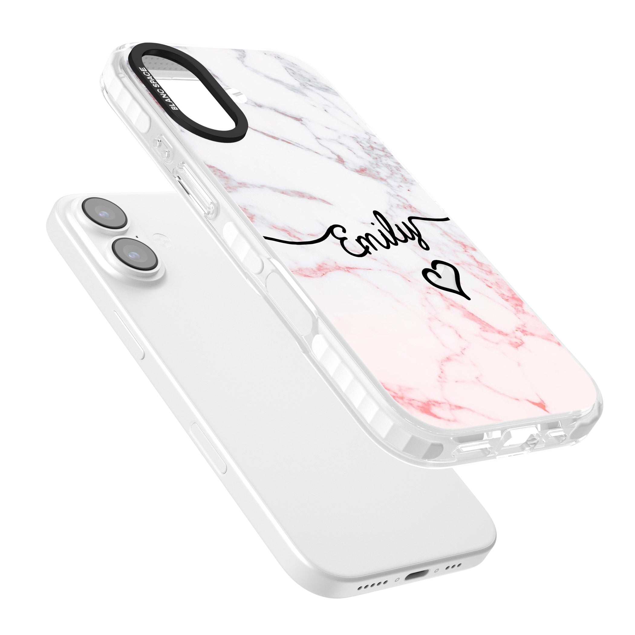 Personalised Pink Fade Marble Heart iPhone 17 Impact Pro Clear Phone Case Colours