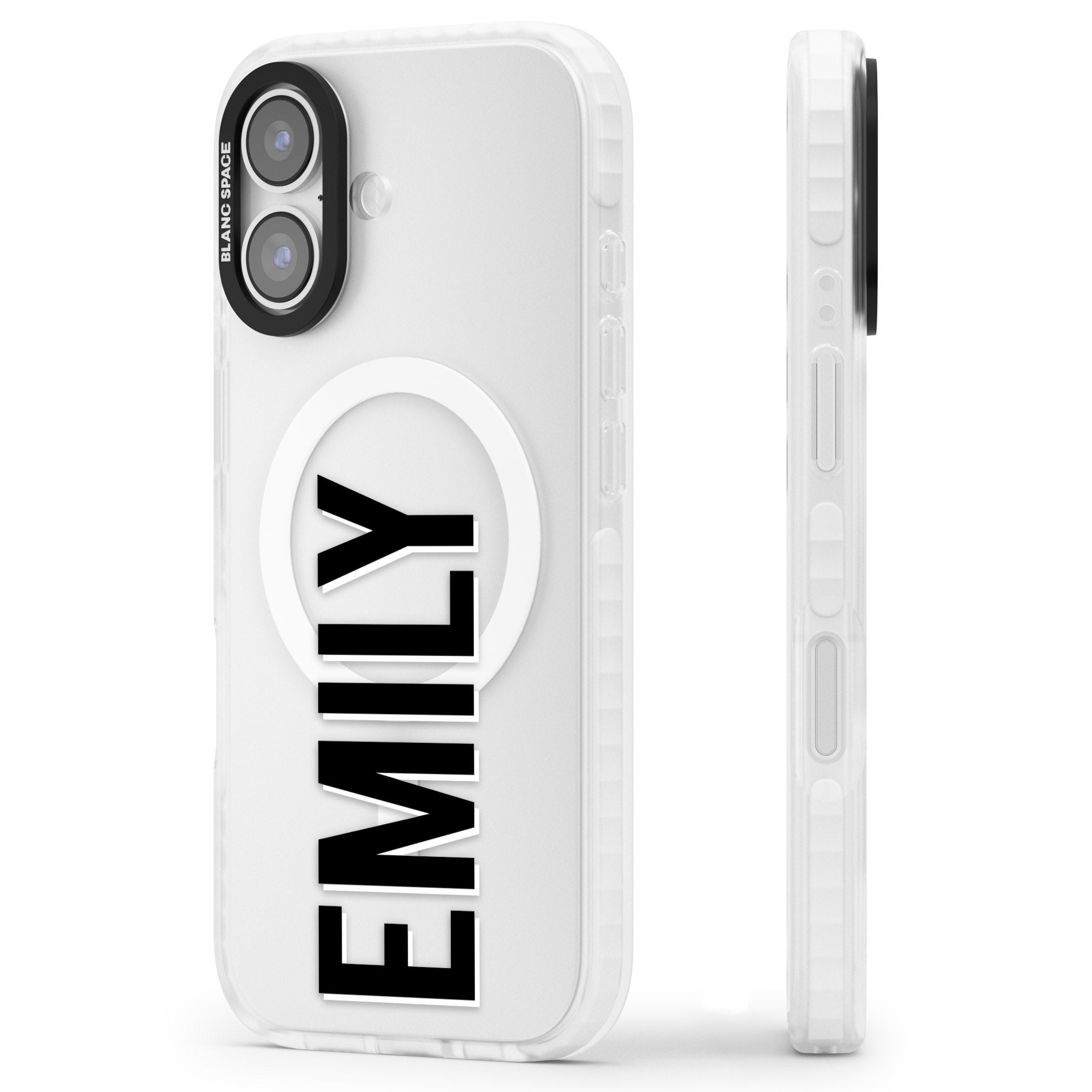 Personalised Vertical Name iPhone 17 Impact Pro Clear Phone Case Side Profile