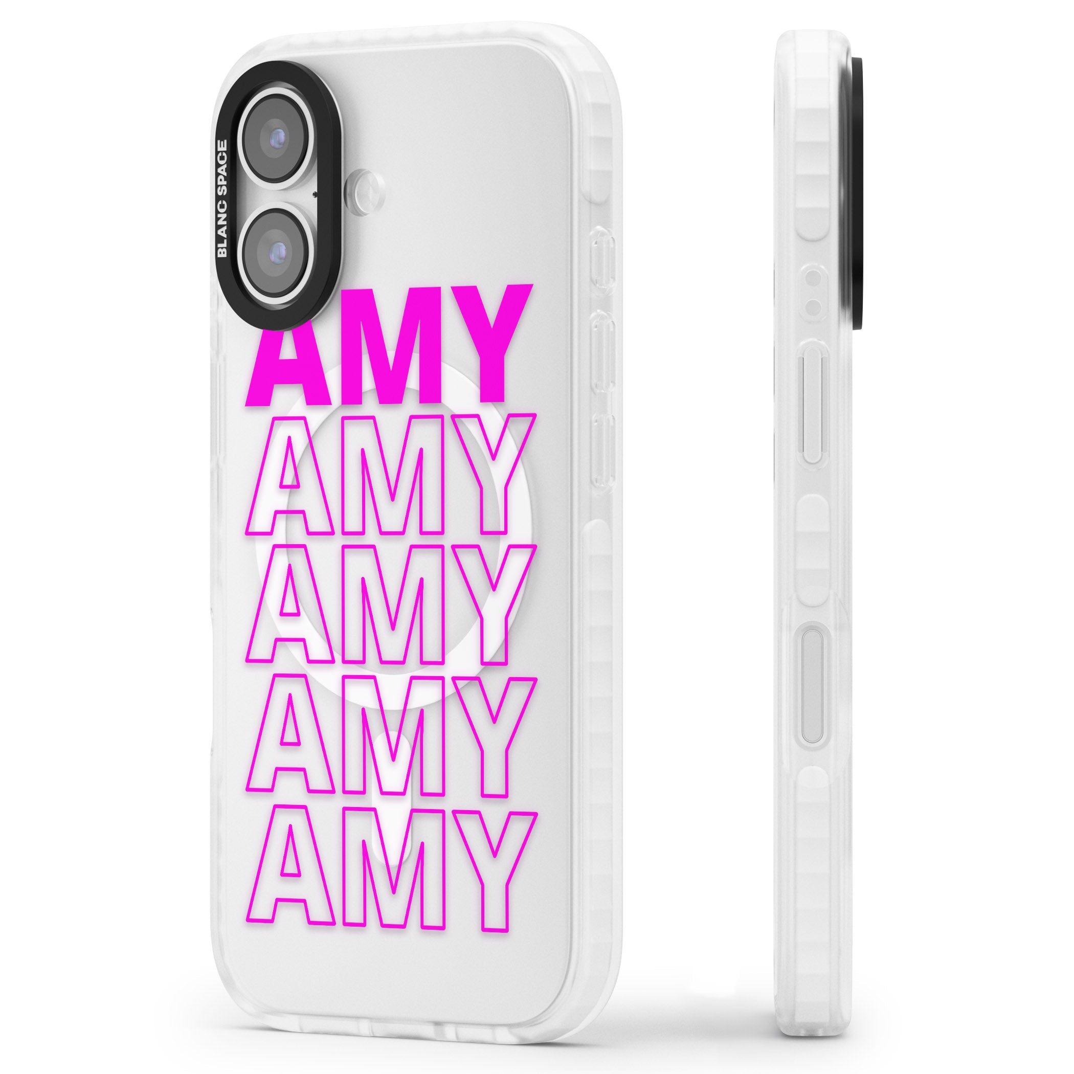 Personalised Bold Repeated Name iPhone 17 Impact Pro Clear Phone Case Side Profile
