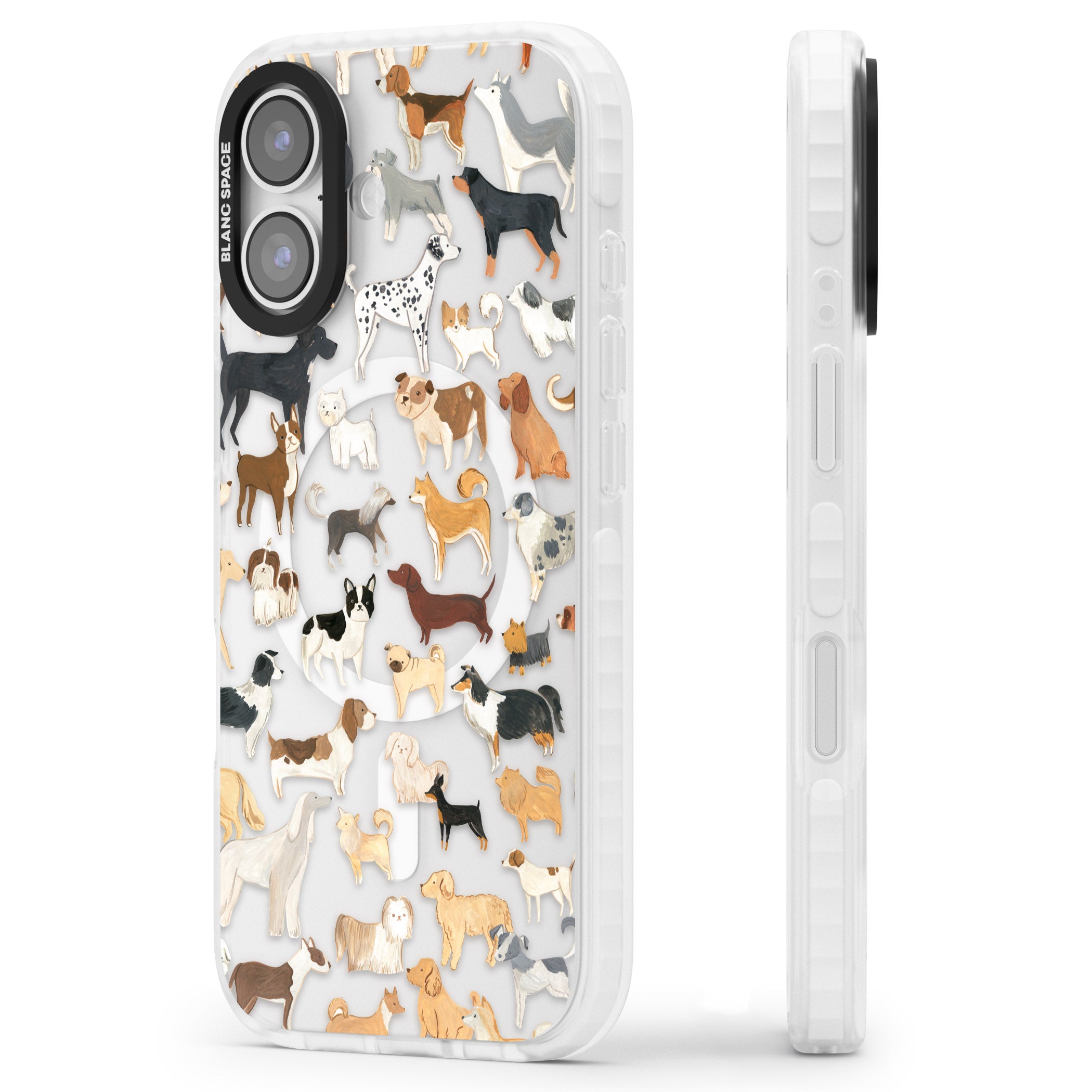Hand Painted Dogs iPhone 17 Impact Pro Clear Phone Case Side Profile