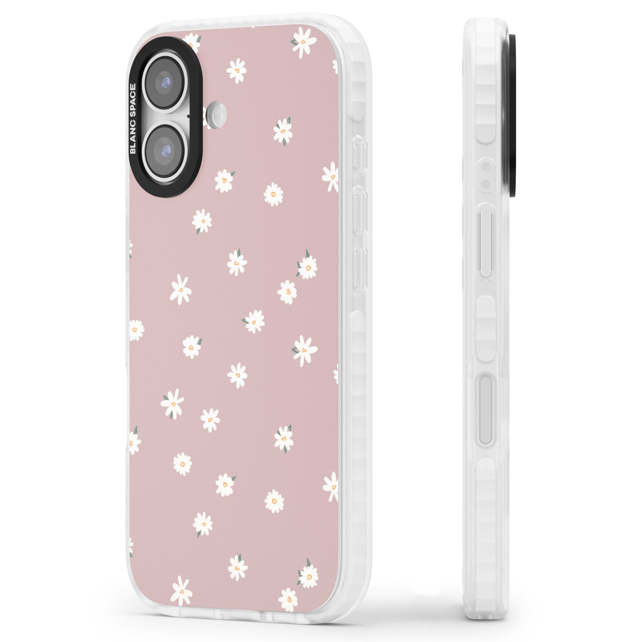 Dusty Pink Daisy iPhone 17 Impact Pro Clear Phone Case Side Profile