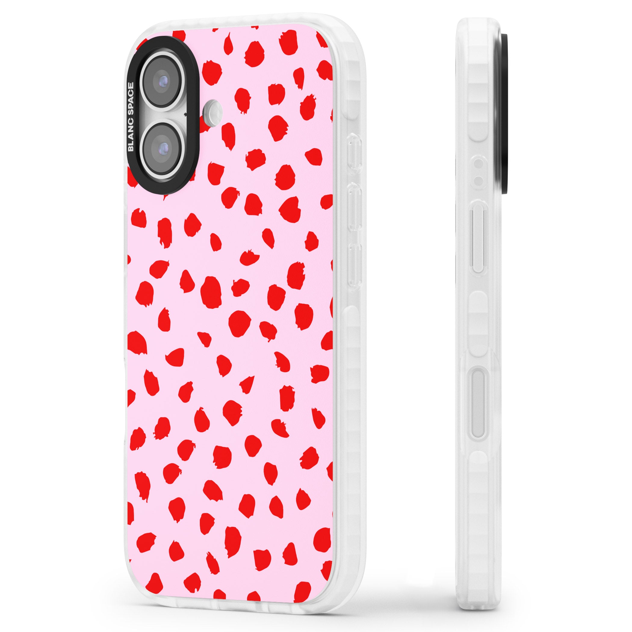 Red Polka Dot iPhone 17 Impact Pro Clear Phone Case Side Profile