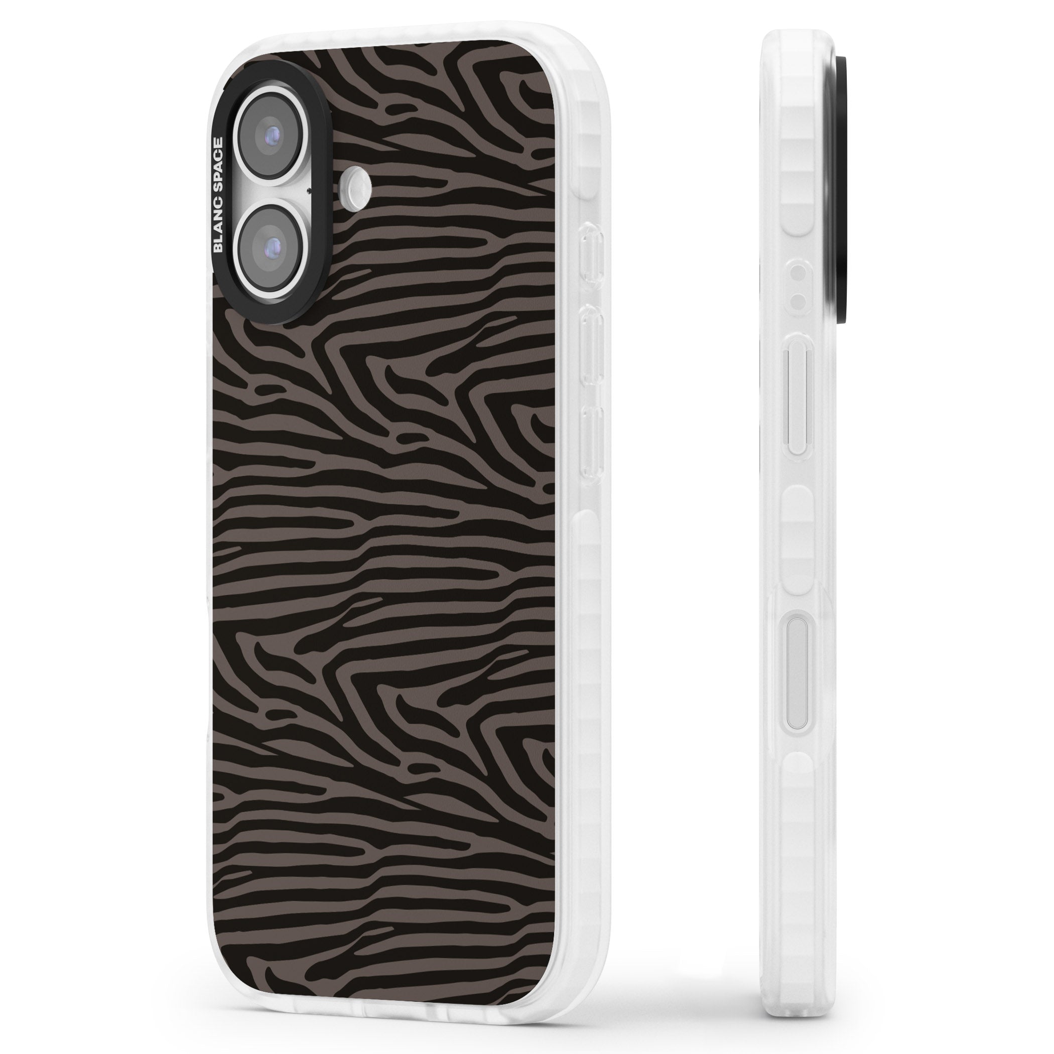 Dark Zebra Print iPhone 17 Impact Pro Clear Phone Case Side Profile
