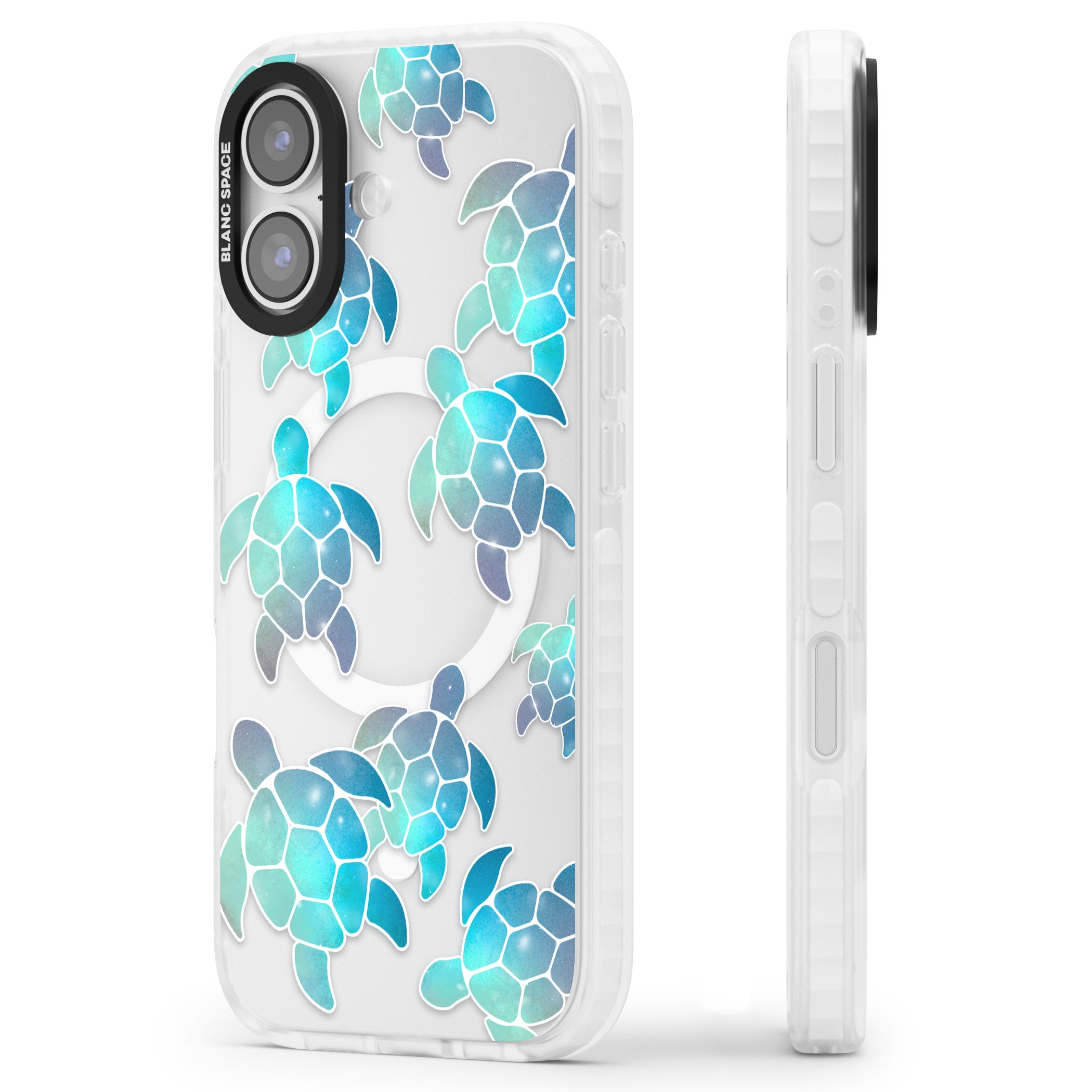 Aqua Space Turtles iPhone 17 Impact Pro Clear Phone Case Side Profile