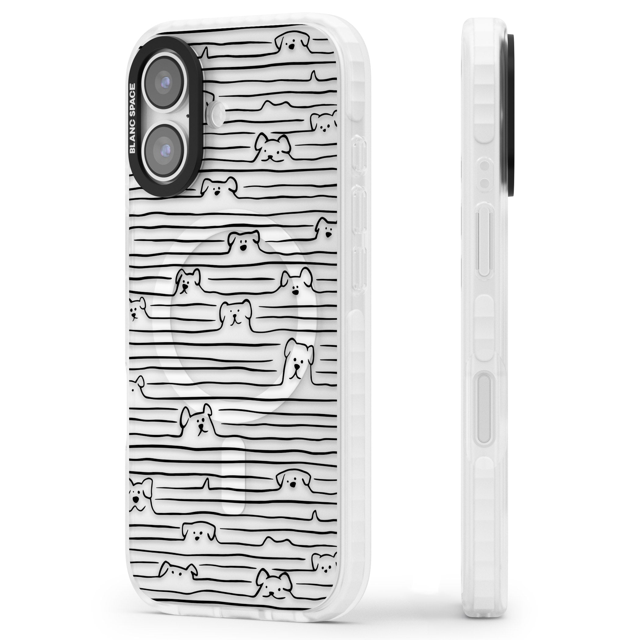 Dog Line Art Black iPhone 17 Impact Pro Clear Phone Case Side Profile